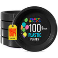 Party Solids Black Plastic Plates for Party 9" Black Disposable Plates Heavy Duty 100 Pcs Plastic Dinnerware Sets Heavy Duty 350 GSM Disposable Dinnerware Set