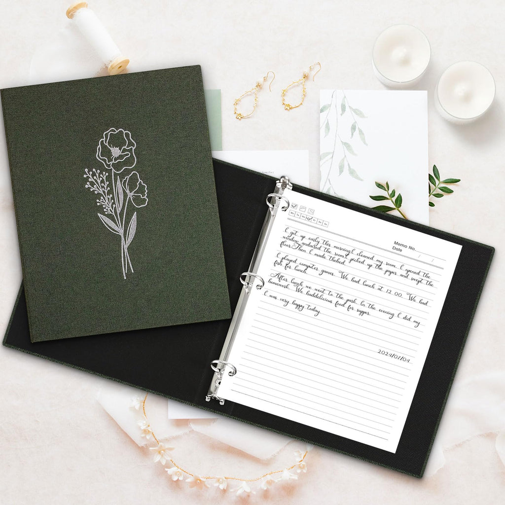 Lanpn Letter Size A4 3 Ring Binder 2 Packs, Linen Cover 1 inch Round Rings Can Holds 8.5" x 11" Paper for Office School Home Journaling Collections (Green)