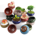 TOPZEA 16 Pack Mini Ceramic Succulent Planter Pot, 2.5 Inch Ice Crack Cactus Seed Starter Pots Micro Landscape Planter with Drainage Hole & Bamboo Tray for Moss Plant, Baby Succulent, Herb