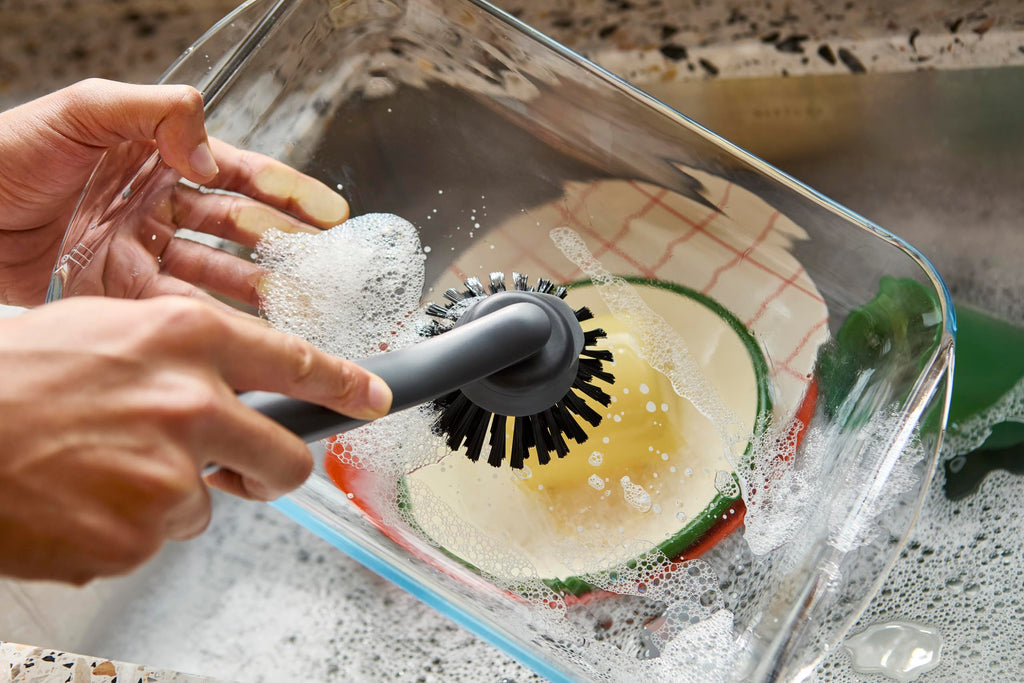 Joseph Joseph SinkTech Dish Brush with Stainless-Steel Storage Stand, Durable Bristles, Pan Scraper, Replaceable Head