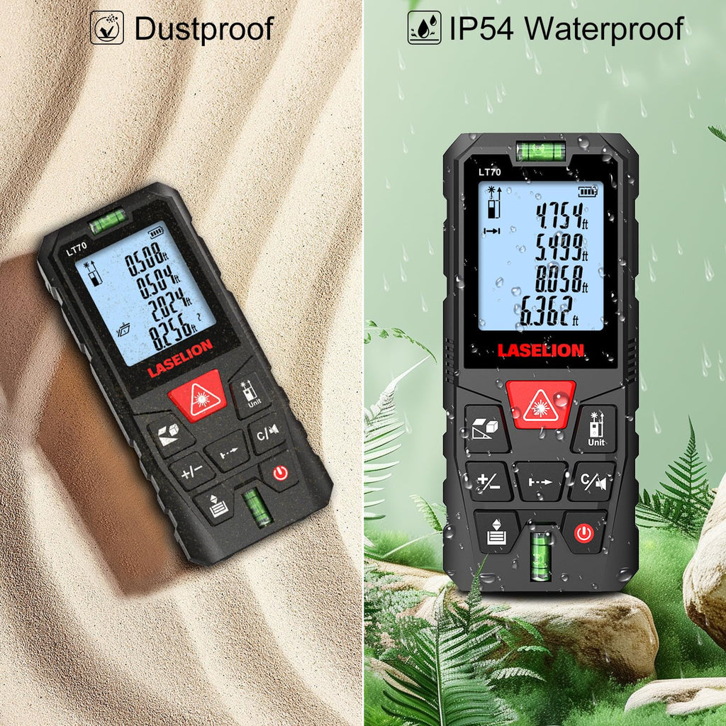 LASELION LT70 Laser Distance Meter – 70m (229ft) Range, High Accuracy, Multiple Measurement Modes, Built-in Level Bubble, and Mute Function (229ft)