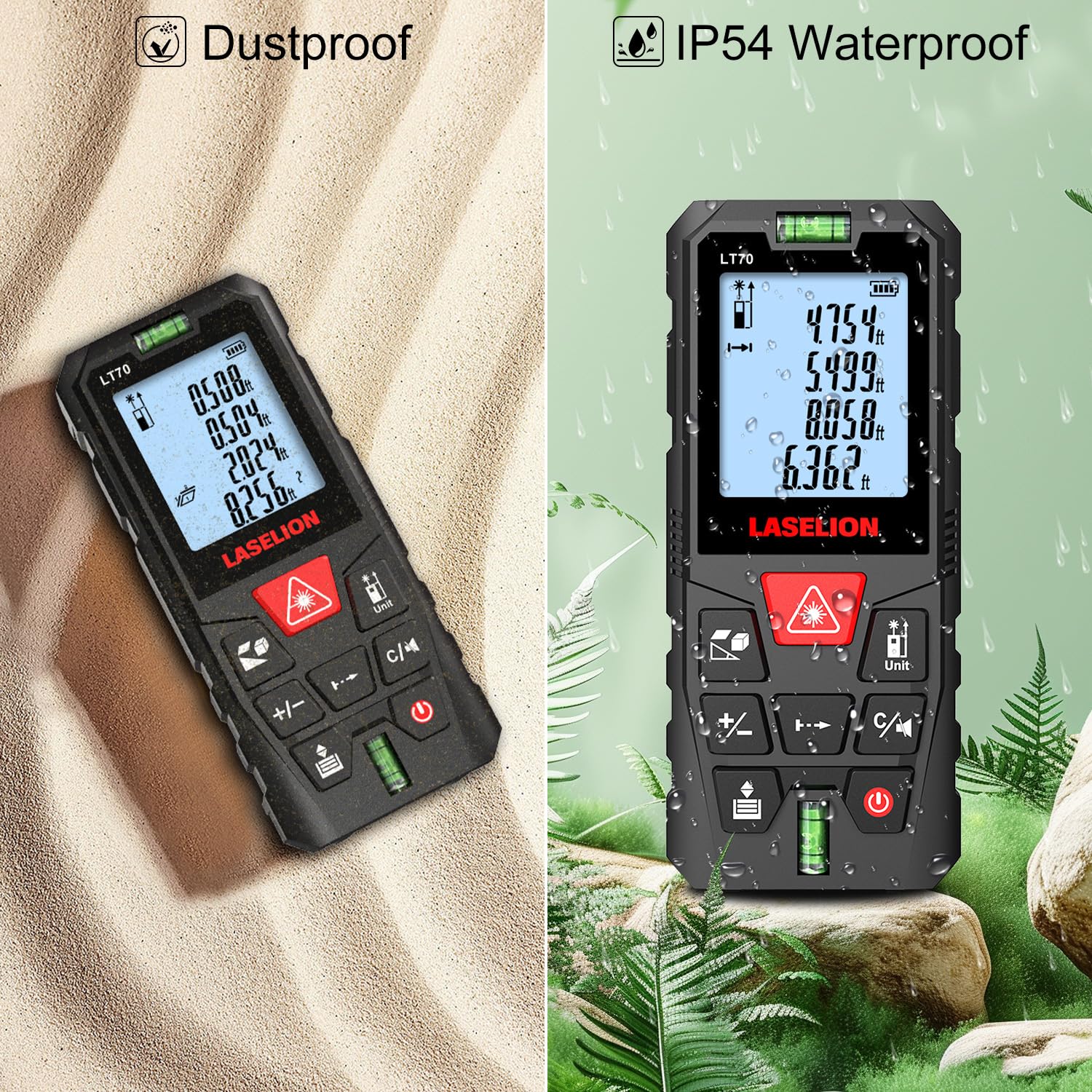 LASELION LT70 Laser Distance Meter – 70m (229ft) Range, High Accuracy, Multiple Measurement Modes, Built-in Level Bubble, and Mute Function (229ft)