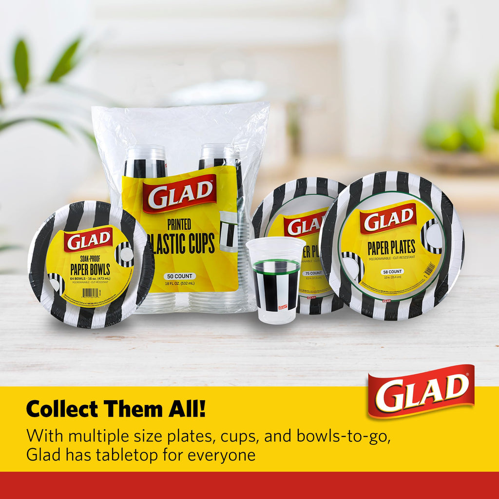 Glad Everyday Round Disposable Paper Plates with Referee Football Design | Cut-Resistant, Microwavable Paper Plates for All Foods & Daily Use | 10 Inches, 58 Count