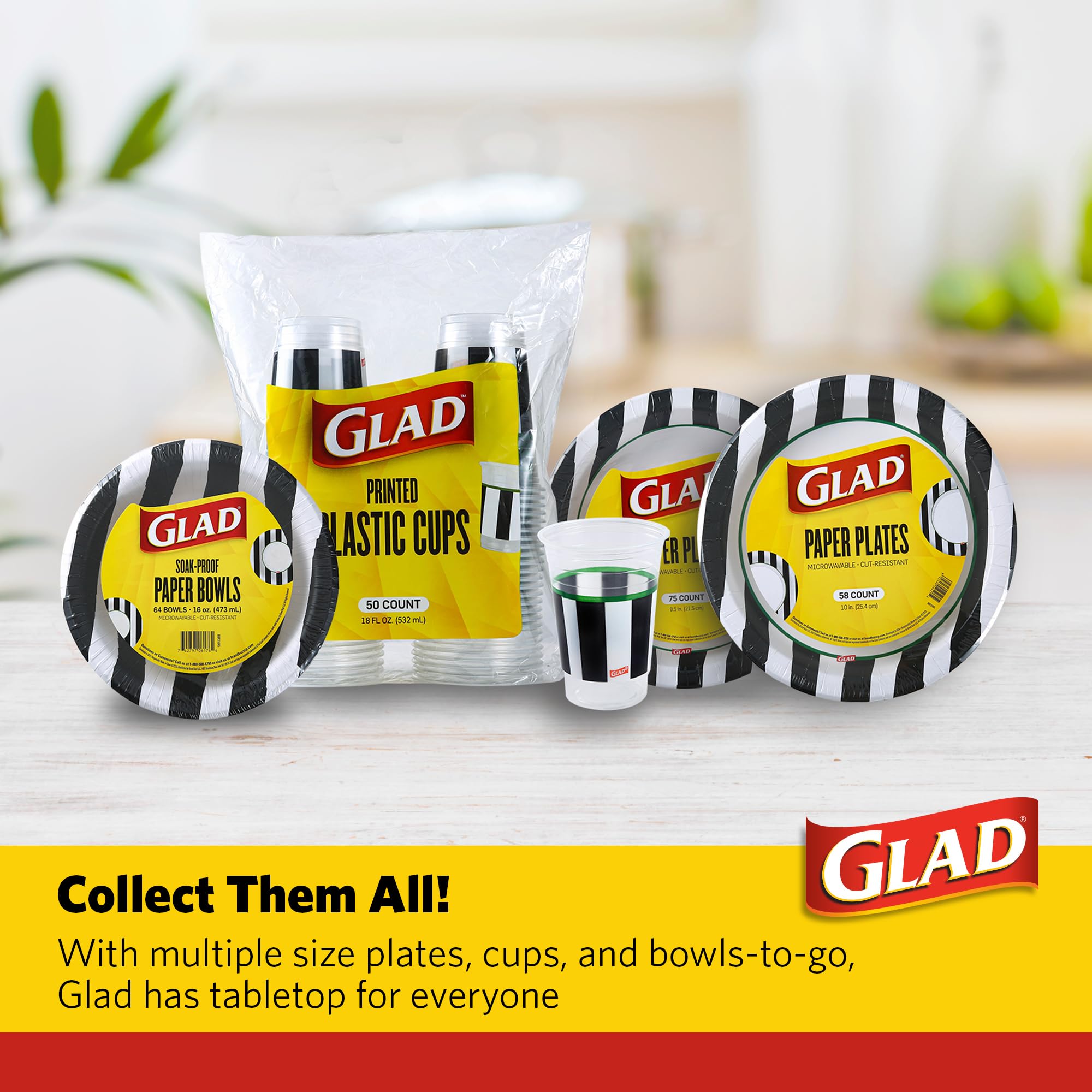 Glad Everyday Round Disposable Paper Plates with Referee Football Design | Cut-Resistant, Microwavable Paper Plates for All Foods & Daily Use | 10 Inches, 58 Count