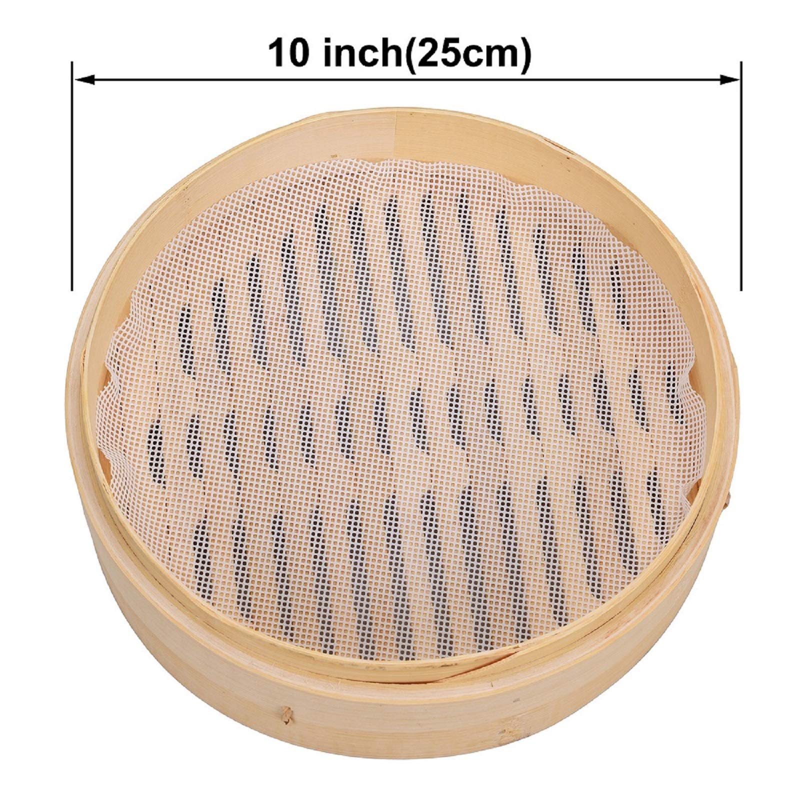 Bamboo Steamer 10 Inch, 2 Tier Steamer Basket & Lid, Dumpling Steamers, Dim Sum Chinese Steam Baskets with Round shape Mesh Non-stick Pad, Steaming for Vegetables, Bao Bun, Rice, Chicken, Fish & Meat