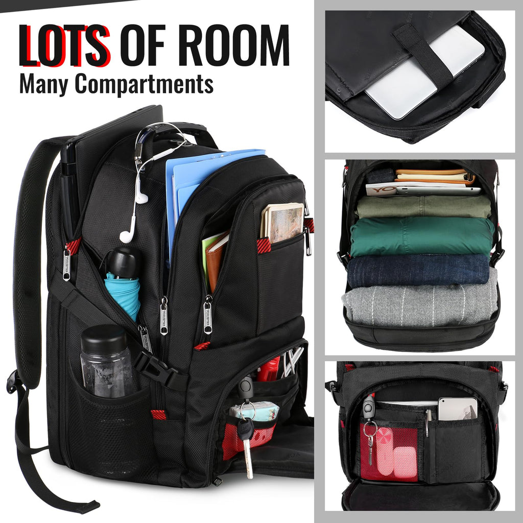 YOREPEK Travel Backpack, Extra Large 50L Laptop Backpacks for Men, Water Resistant College Backpacks Airline Approved Business Work Bag Fits 17 Inch Computer, Black