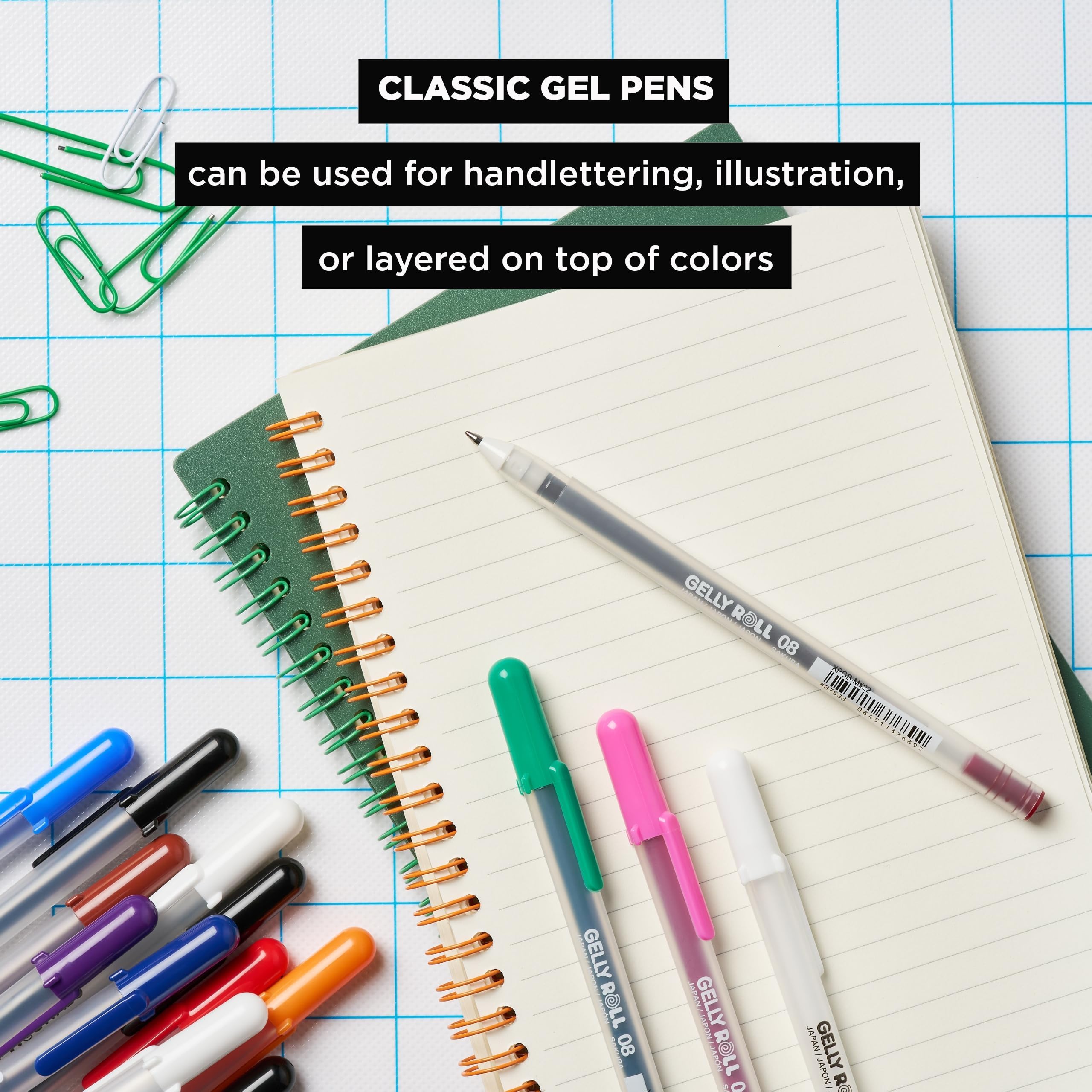 Sakura Gelly Roll Gel Pens - Medium Tip Ink Pens for Journaling, Art, or Drawing - Classic White Ink - All Are Tip Size Medium 08-6 Pack
