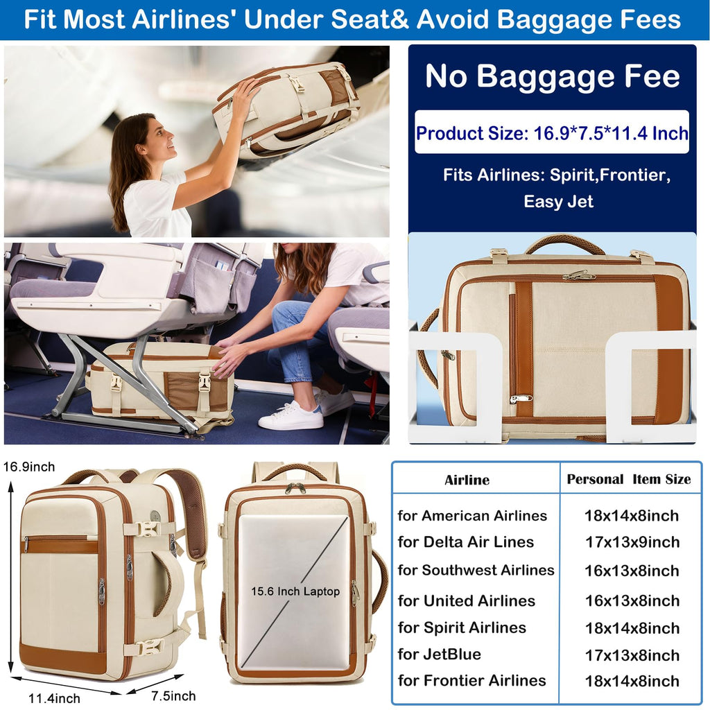 Travel Backpack for Women Flight Approved Carry On Travel Backpack with Shoe Pouch,TSA 15.6inch Laptop Sac à Dos Personal Item Bag for Weekender Overnight Bags Bookbag Travel Essentials,Beige