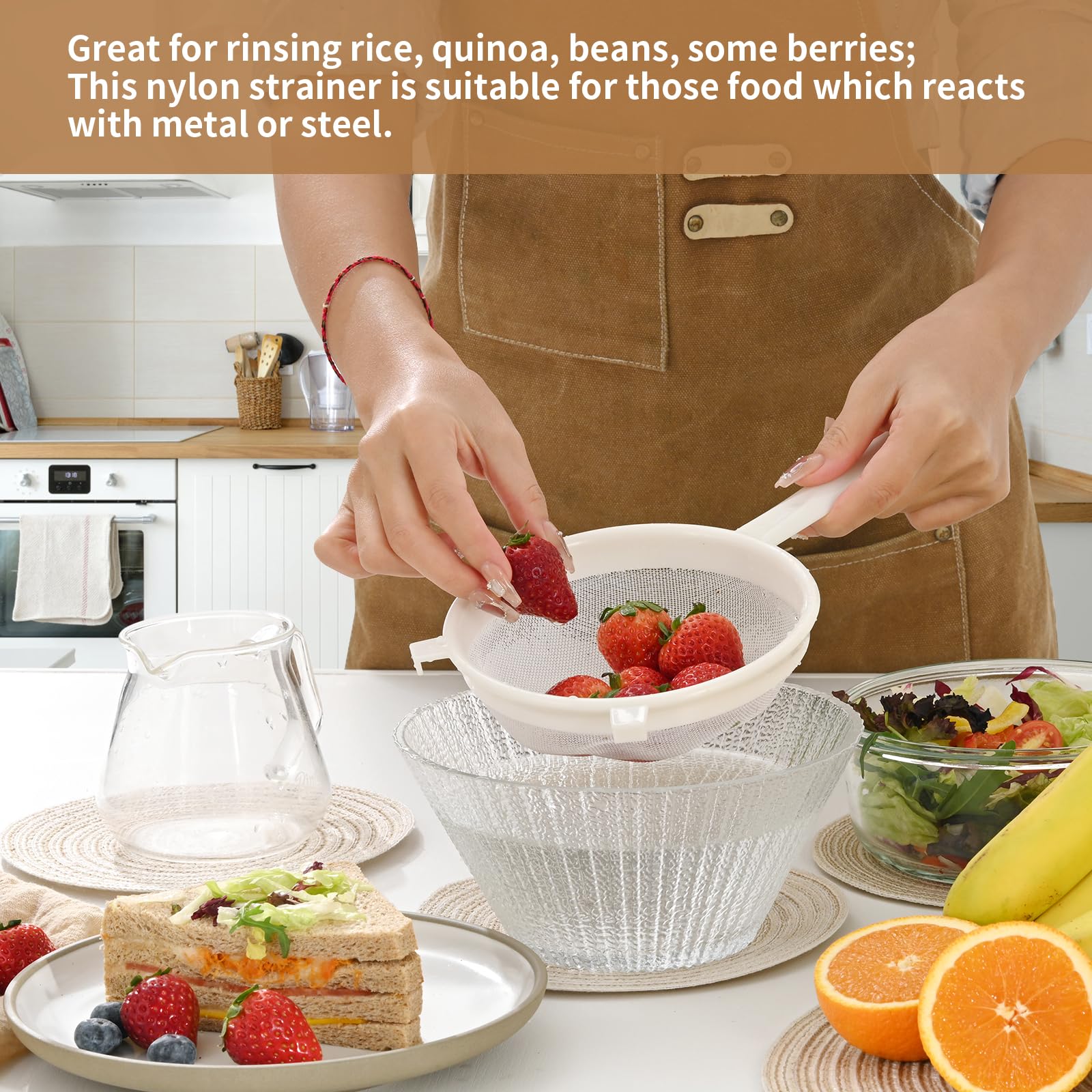 Kefir Strainer Set, 3-Size Plastic Non-Metal Sieve with Fine Mesh for Kefir Grains, Milk Kefir, Water Kefir & Kombucha & Quinoa - Durable, Food Grade & Easy Clean