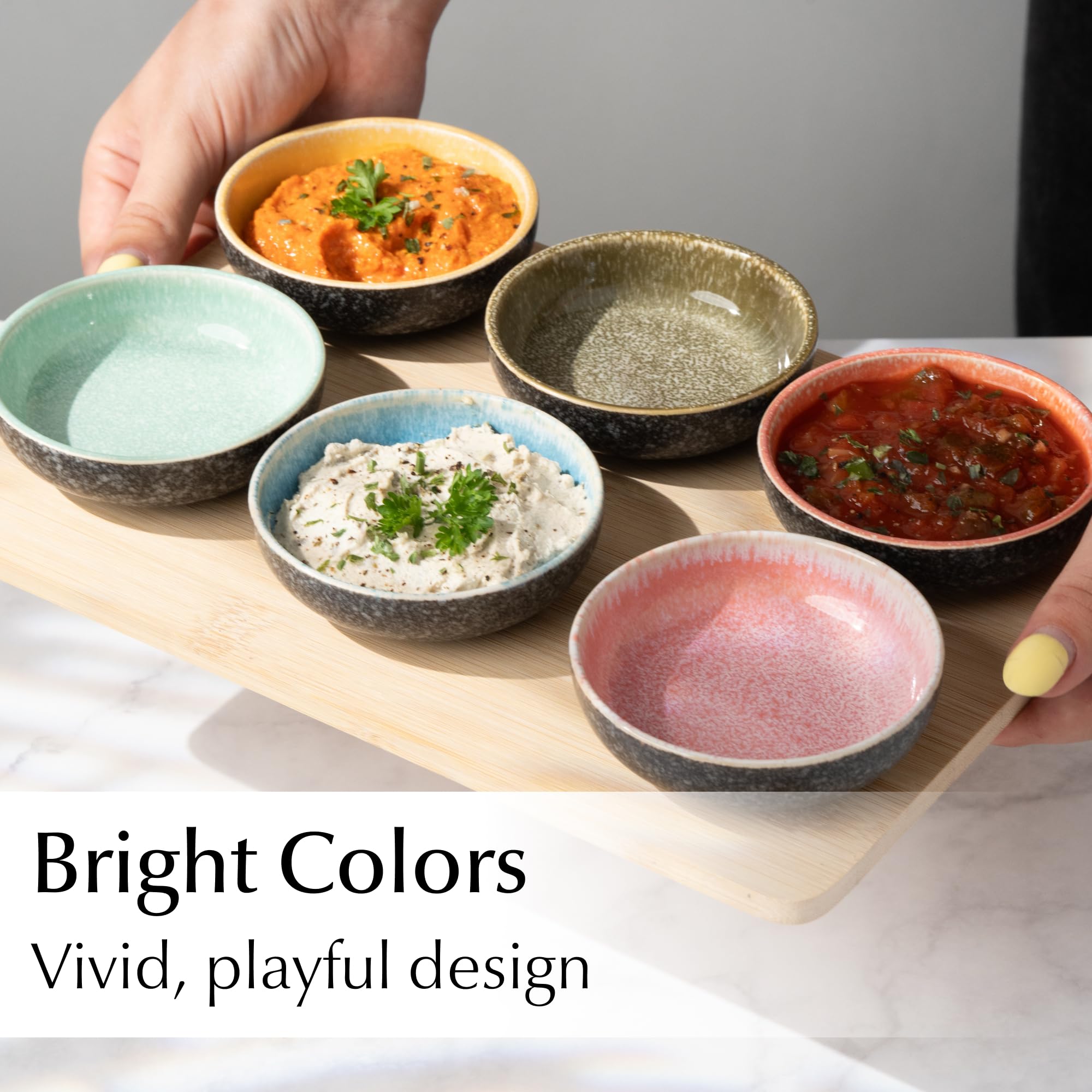 MIAMIO - Mini Dipping Bowls Set of 6 (90 ml) / Side Dish Bowls, Soy Sauce Dish, Dip Bowls, Small Snack Bowls - Las Palmitas Collection
