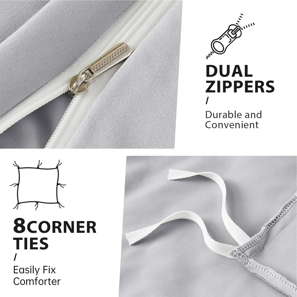 Sasttie Duvet Cover Queen, 3-Piece Ultra Soft Double Brushed Bedding Sets for All Season Use, Includes 1 Duvet Cover 90x90 Inches, 2 Envelope Pillowcases 20x30 Inches, Light Grey