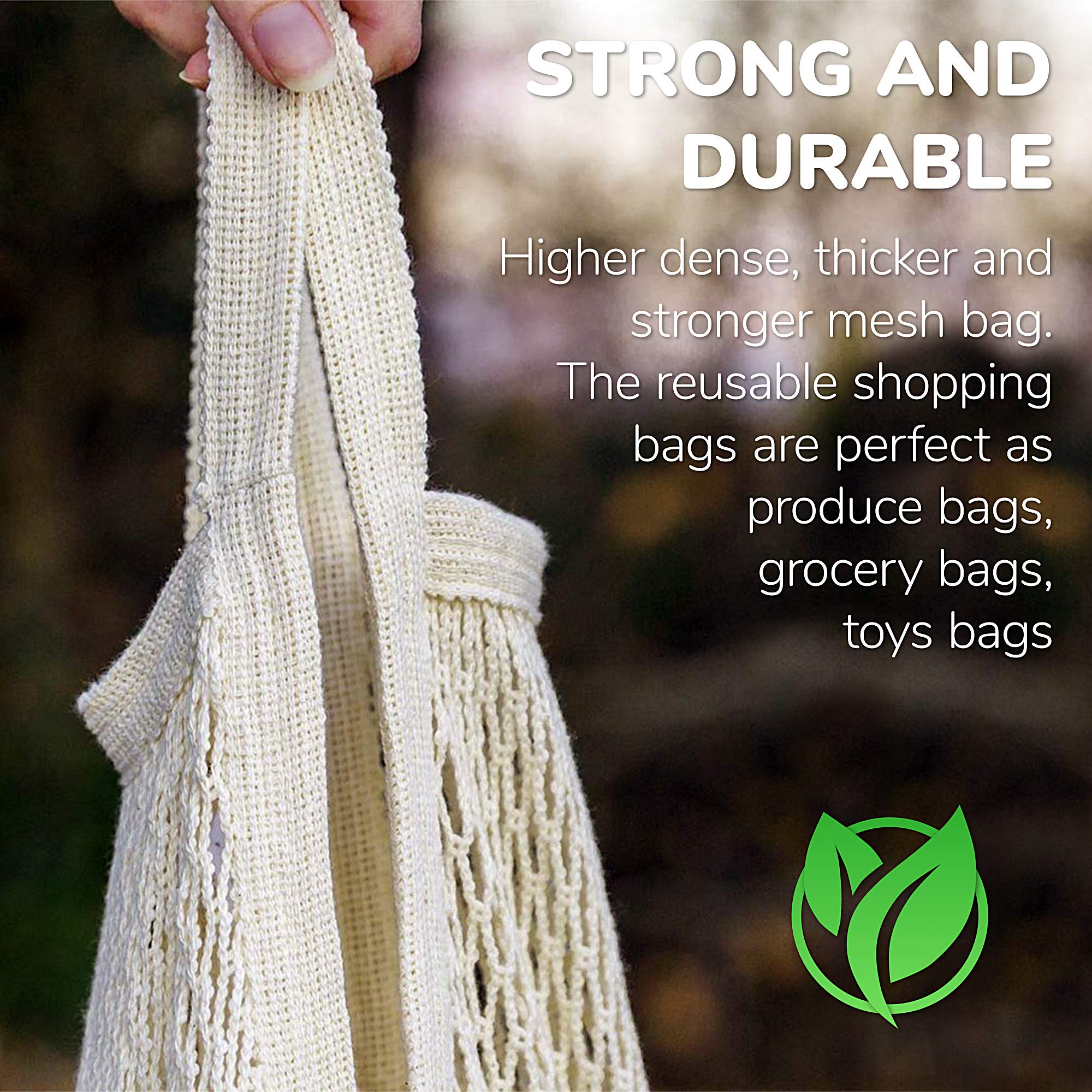MERCURHOUSE 5 pack Cotton String Shopping Bags Reusable Washable Grocery Mesh Bags Organizer for Grocery Shopping Produce Net Bags with Longhandle for Fruit Vegetable Storage