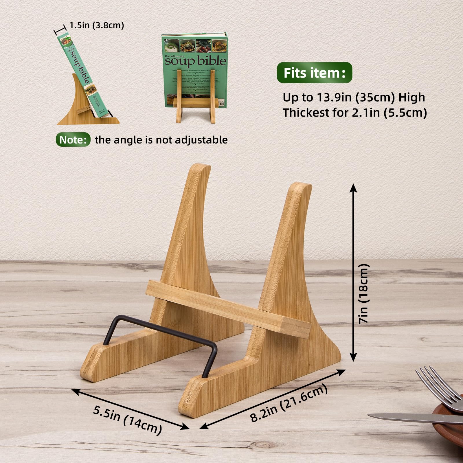 PUERSI Cookbook Stand for Kitchen Counter, Bamboo Cookbook Holder, Cook Book Stand for Kitchen, Recipe Book Holder - NEW Patented Design