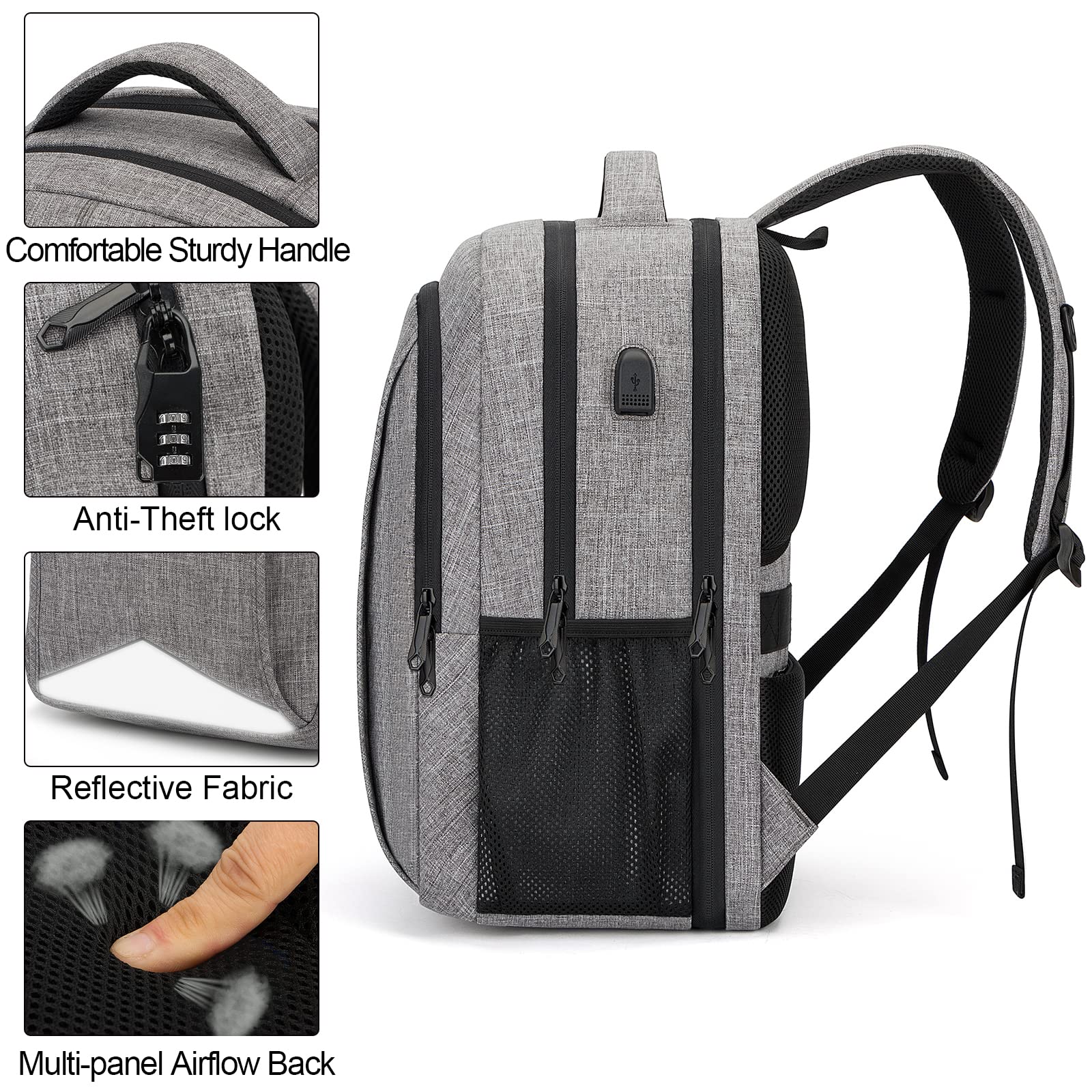 Laptop Backpack for Men,Water Resistant Travel Laptop Backpack with USB Charging Port,Anti Theft College School Backpack