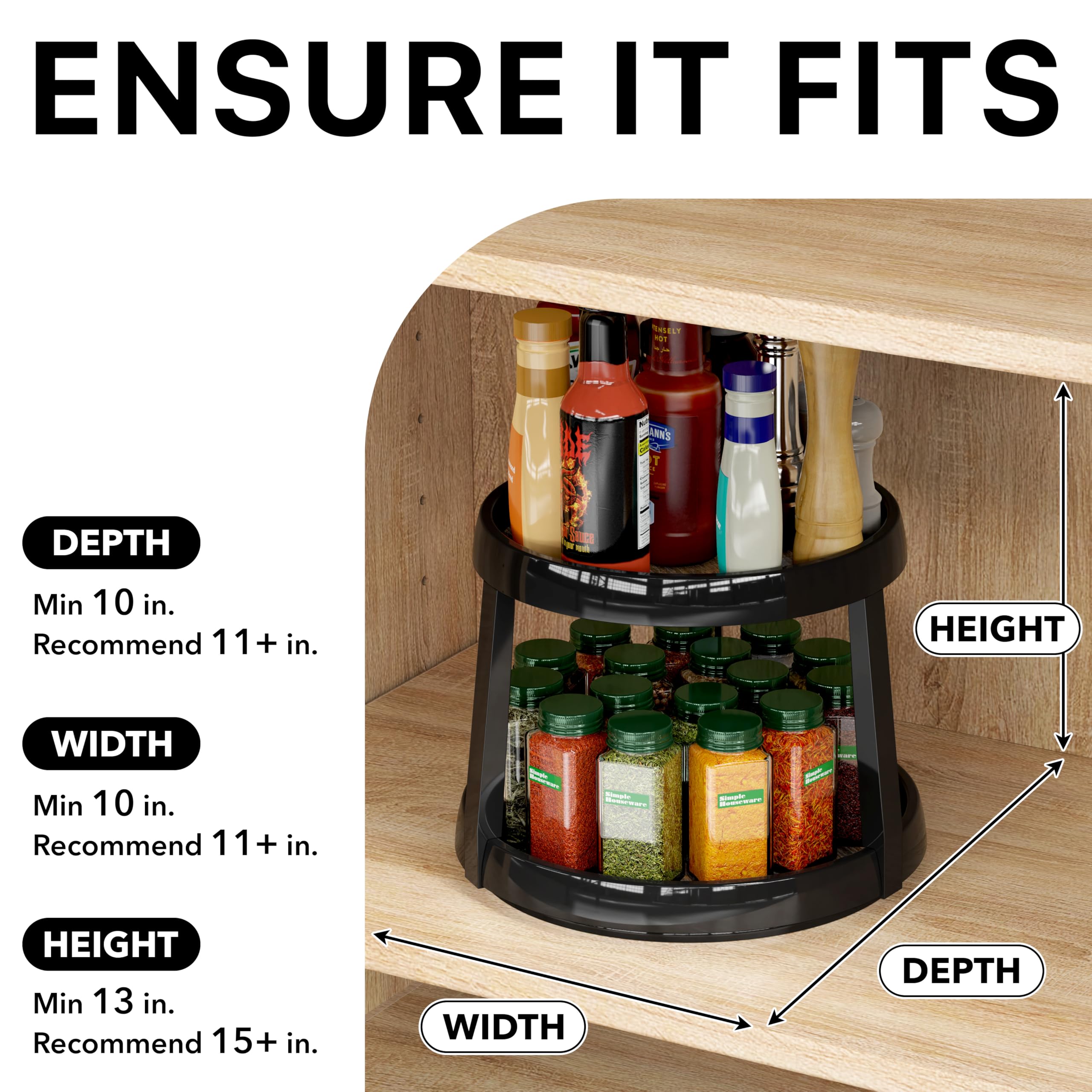 Simple Houseware 10-Inch 2 Tier Lazy Susan Turntable Multifunctional Organizer, Rustic Brown