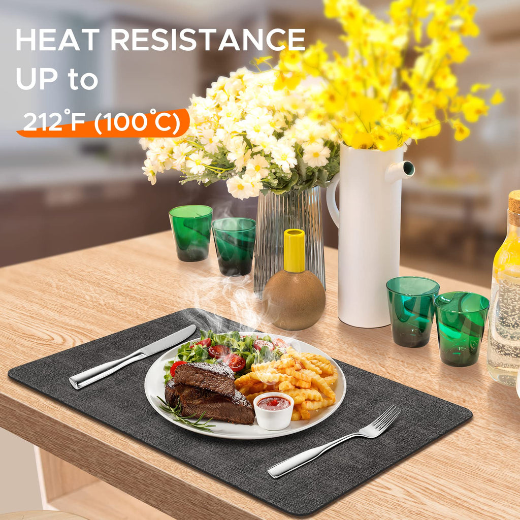 BIPASION Placemats, Faux Leather Heat Resistant Placemats for Dining Table Set of 6, Waterproof Wipeable Washable Place Mats, Easy to Clean Non-Slip Table Mats, 11.8" x 17", Black