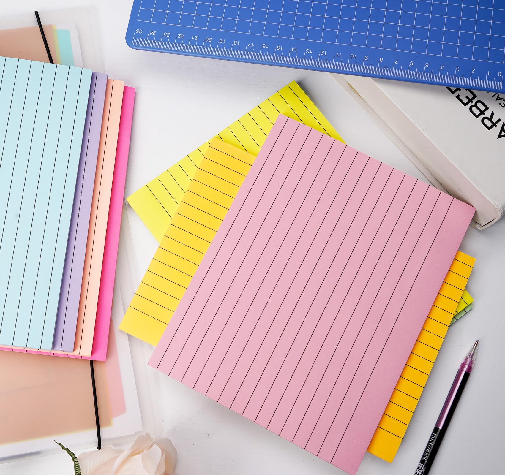 8 Pack Lined Sticky Notes 8x6 in Post,400 Sheets Large Ruled Post Stickies,50 Sheets/pad Bright Self Sticky Super Power Memo Pads Strong Adhesive for Home,Office,School