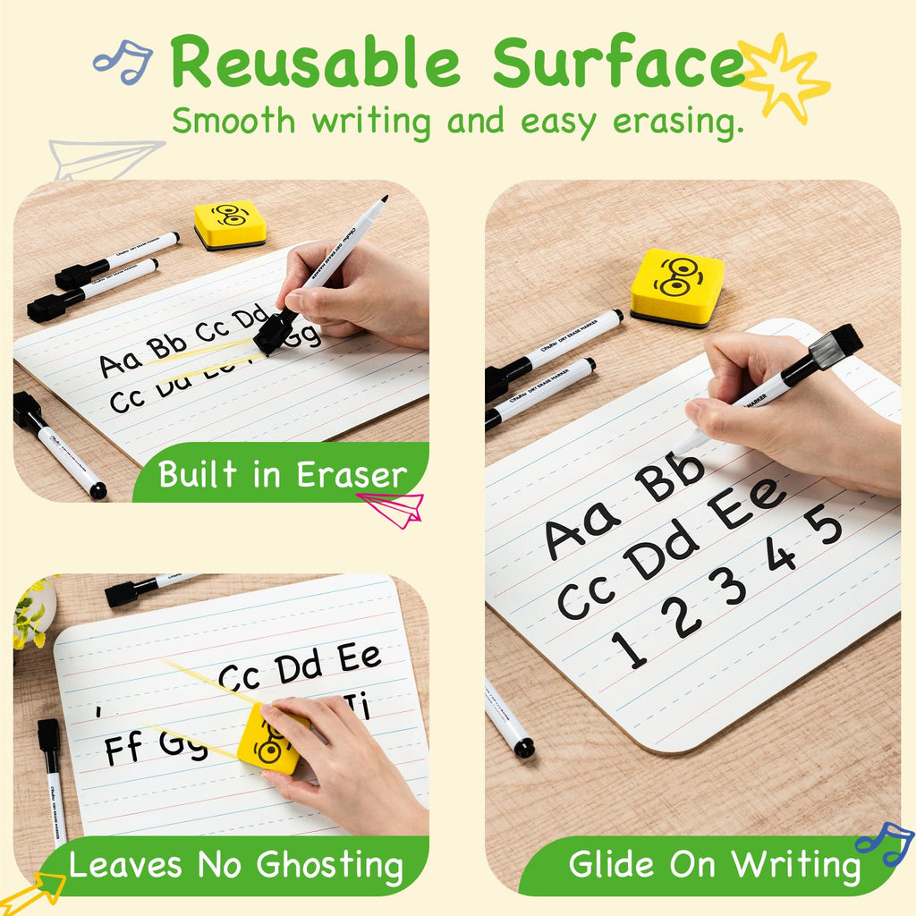 Ohuhu 6-Pack Small White Boards, Double-Sided Dry Erase Boards, Lined & Plain, 9 x 12 Inch Mini Whiteboards Set, Including 6 x Lapboards, 6 x Markers, 6 x Erasers, Ideal for Homeschools & Group Games