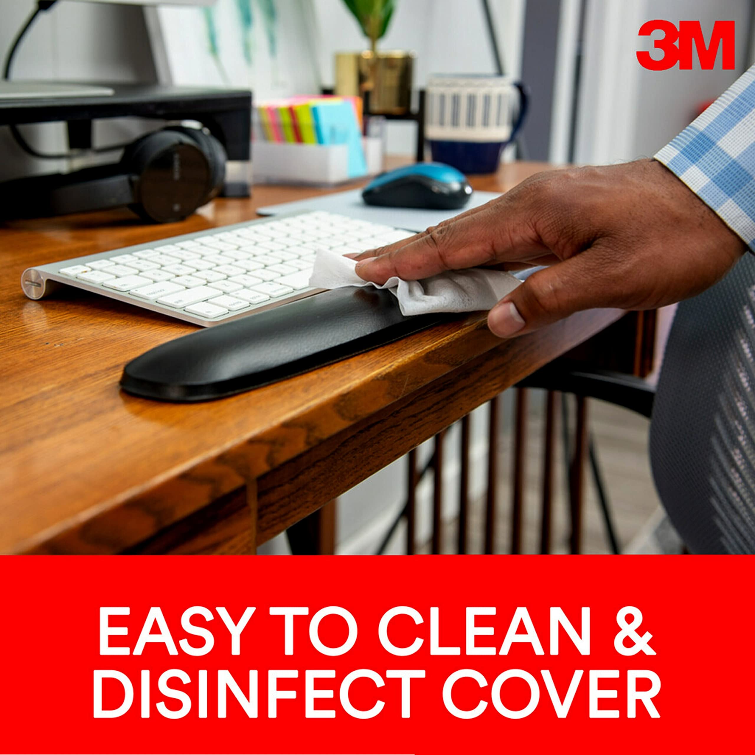 3M Keyboard Wrist Rest, 19" Long, Ergonomic Gel, Black Leatherette