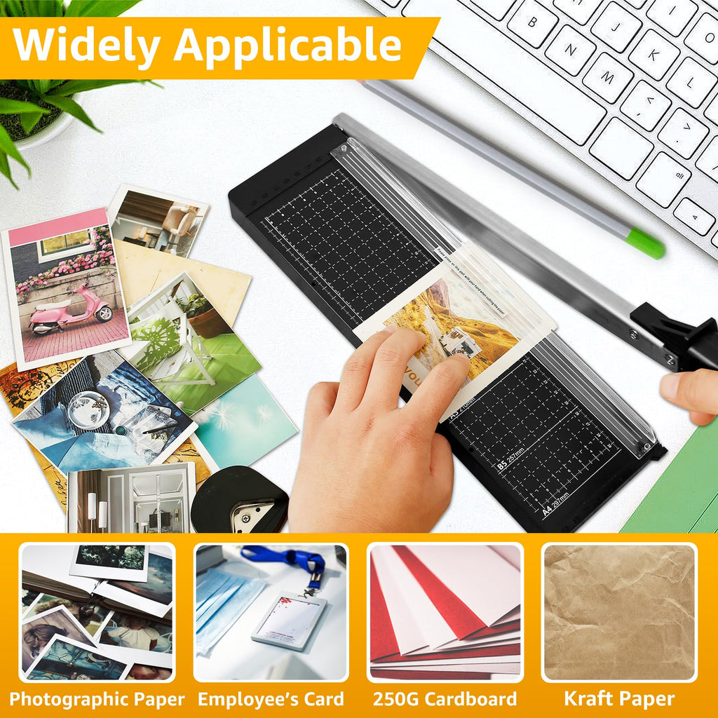 Kandishiex 12-Inch Heavy Duty Guillotine Paper Cutter, Small Paper Trimmer, 8-10 Sheet Capacity, Precision Slicer for Crafting, Photos, Cardstock, Guillotine Style for Home & Office - Black