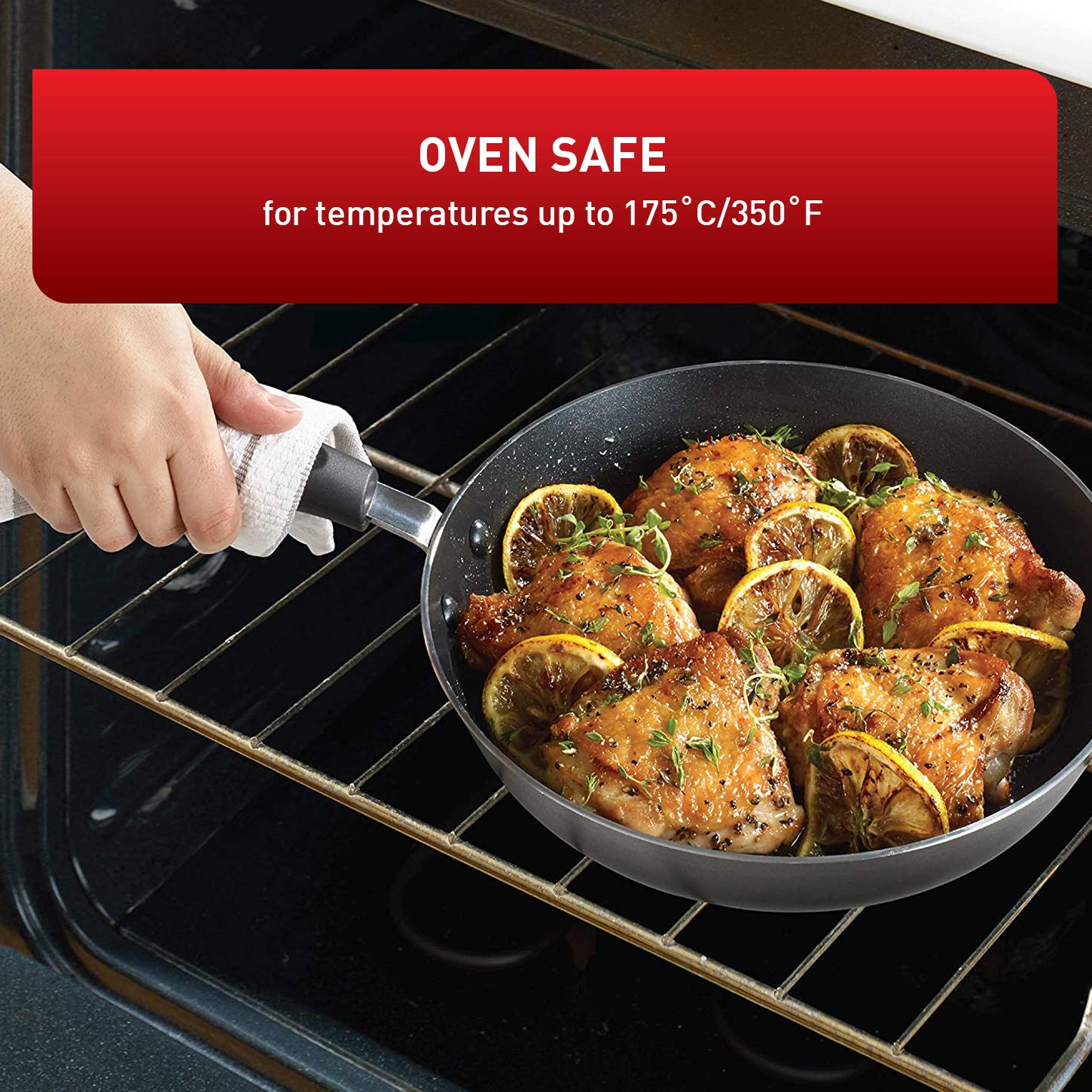 T-Fal Signature 26cm Frypan Non Stick Non Toxic Frying Pan, Thermo-Spot Heat Indicator, Dishwasher Safe, Black