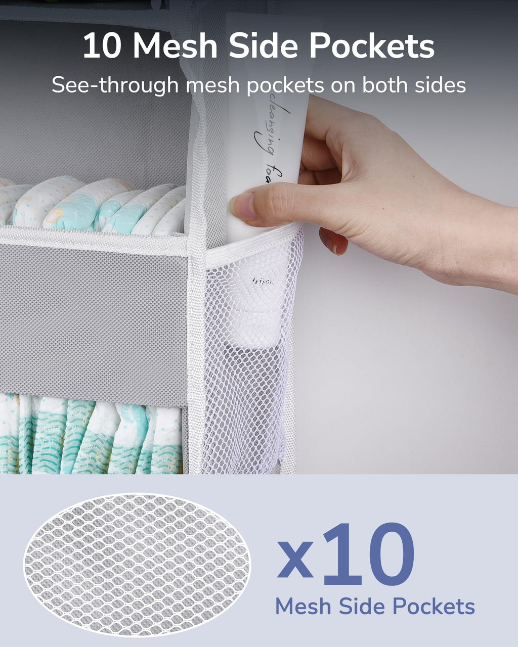 ULG 1-Pack Over Door Organizer with 5 Large Pockets 10 Mesh Side Pockets, 44 lbs Weight Capacity Hanging Storage Organizer with Clear Window for Bedroom Bathroom Kitchen, Toys, Shoes, Diapers