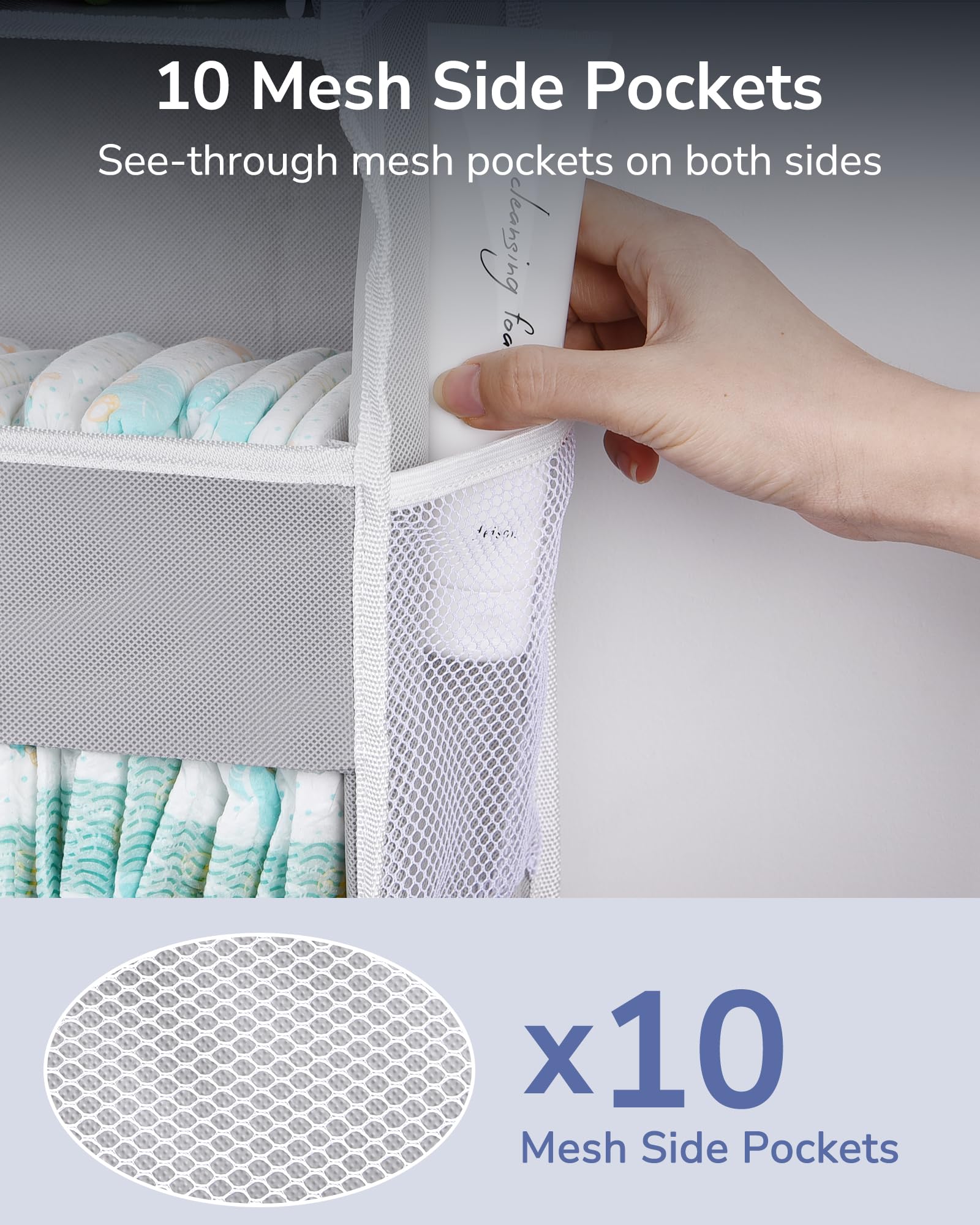 ULG 1-Pack Over Door Organizer with 5 Large Pockets 10 Mesh Side Pockets, 44 lbs Weight Capacity Hanging Storage Organizer with Clear Window for Bedroom Bathroom Kitchen, Toys, Shoes, Diapers