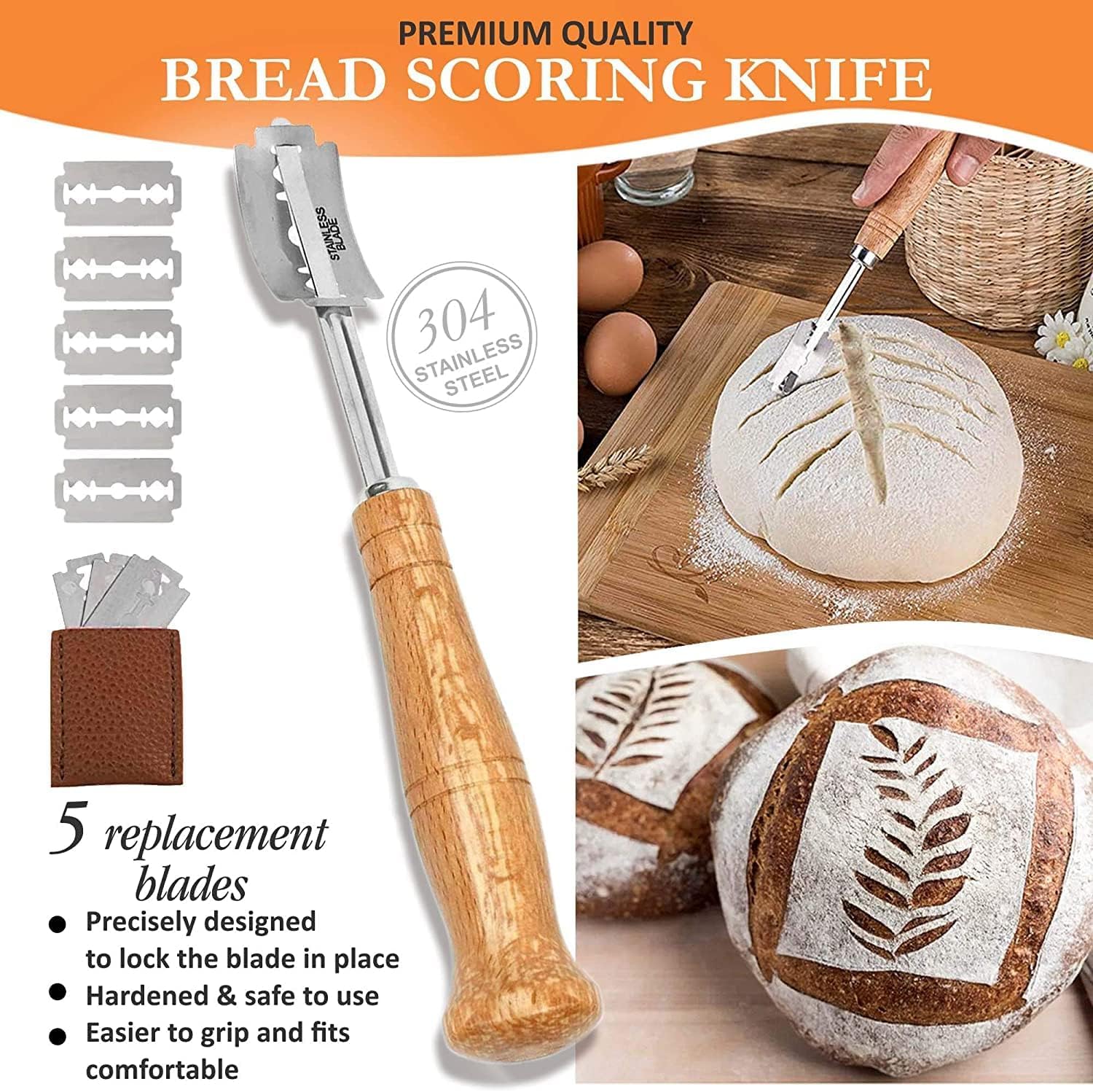 Banneton Proofing Basket set - 9 Inch round sourdough proofing basket with Silicone Bread Sling, Dough Scrapers, Bread lame, Dough Whisk and a Cleaning Brush