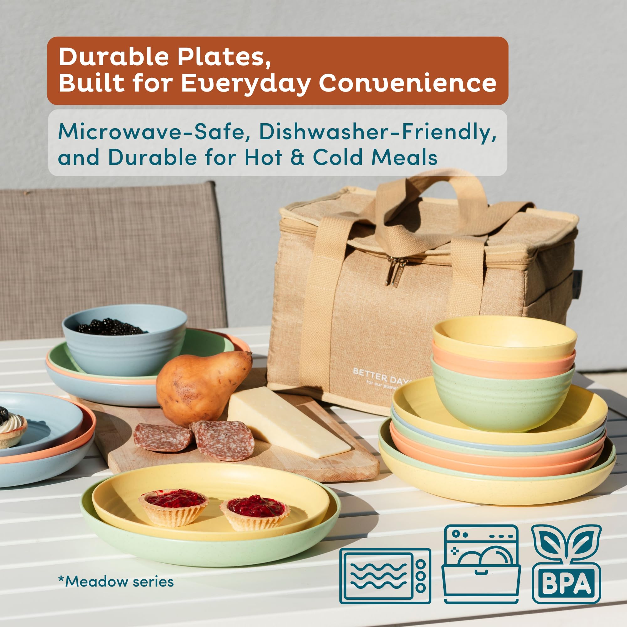 Nook Theory Reusable Wheat Straw Plates 8 Pcs - Non Toxic Kids and Toddler Plate, Microwavable, Dishwasher Safe and Unbreakable Dinnerware (Meadow 9")