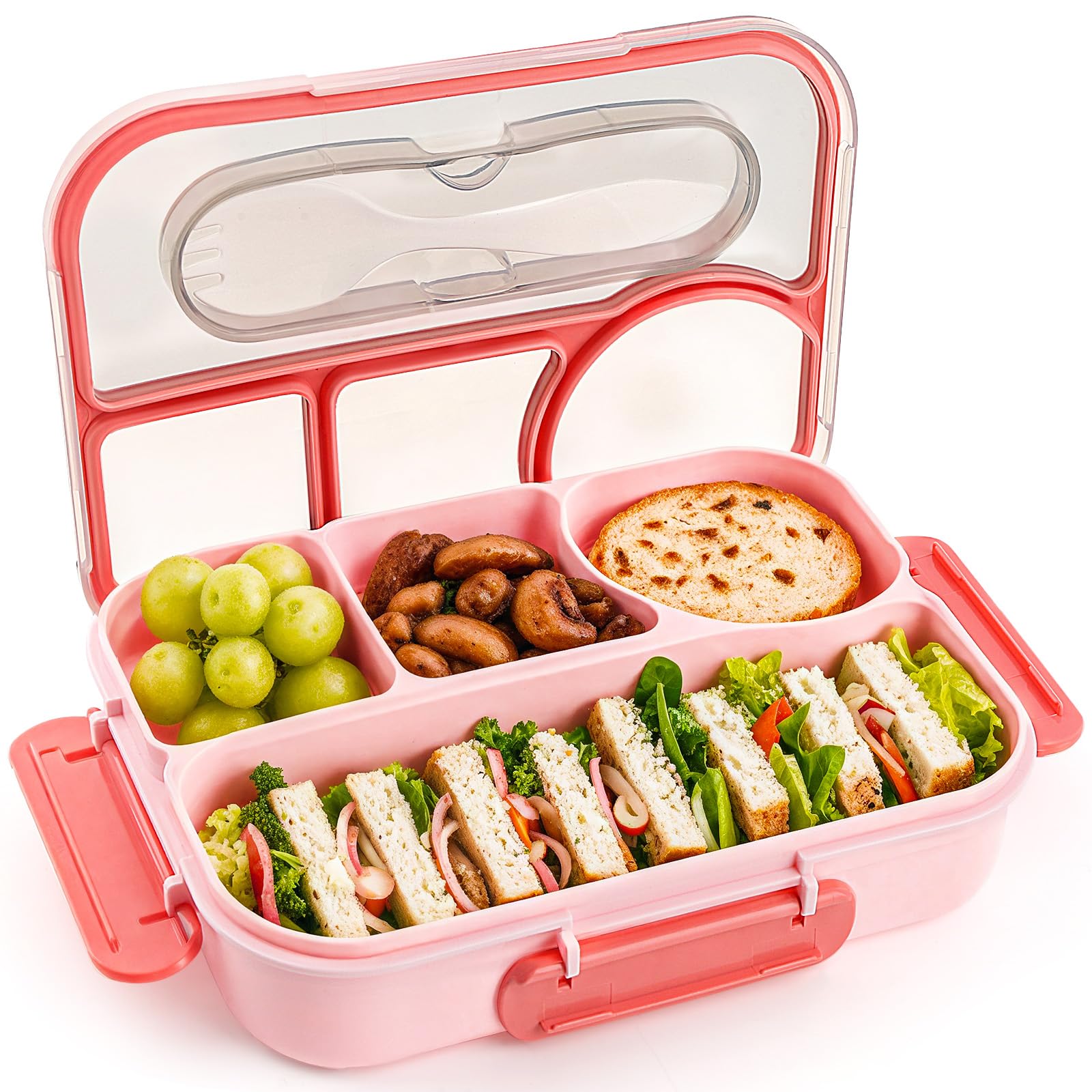 Bento Box Adult Lunch Box with 4-Compartment Leakproof Lunch Containers Microwave and Dishwasher Safe Bento Box with Spoon