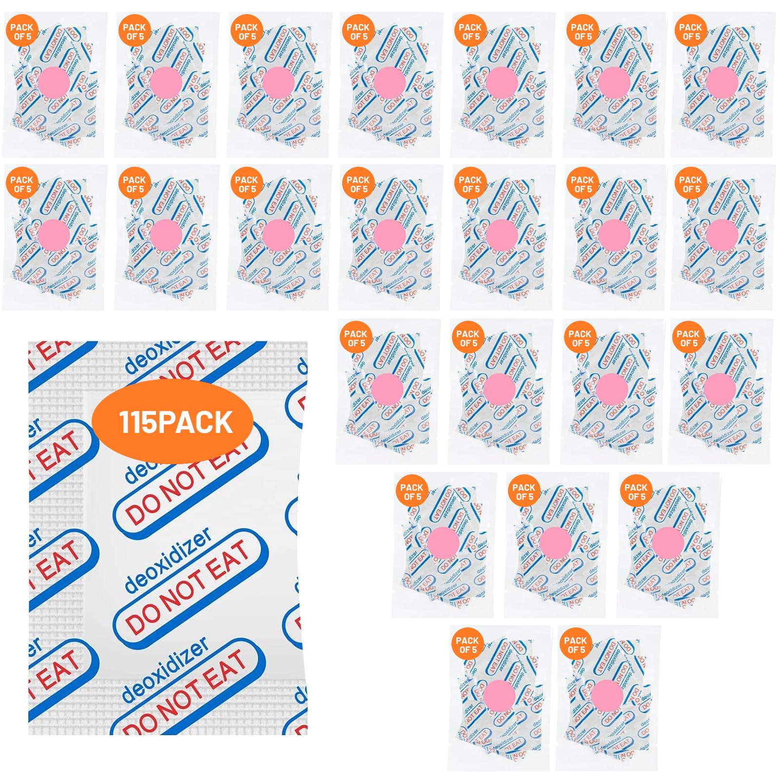 Smiandi 115 Packs 700cc Food Grade Oxygen Absorbers (5 Packs in Individual Vacuum Bag, 23x Packs of 5), Oxygen Absorbers for Long Term Food Storage with Oxygen Indicator, for Mason jars, Mylar Bags