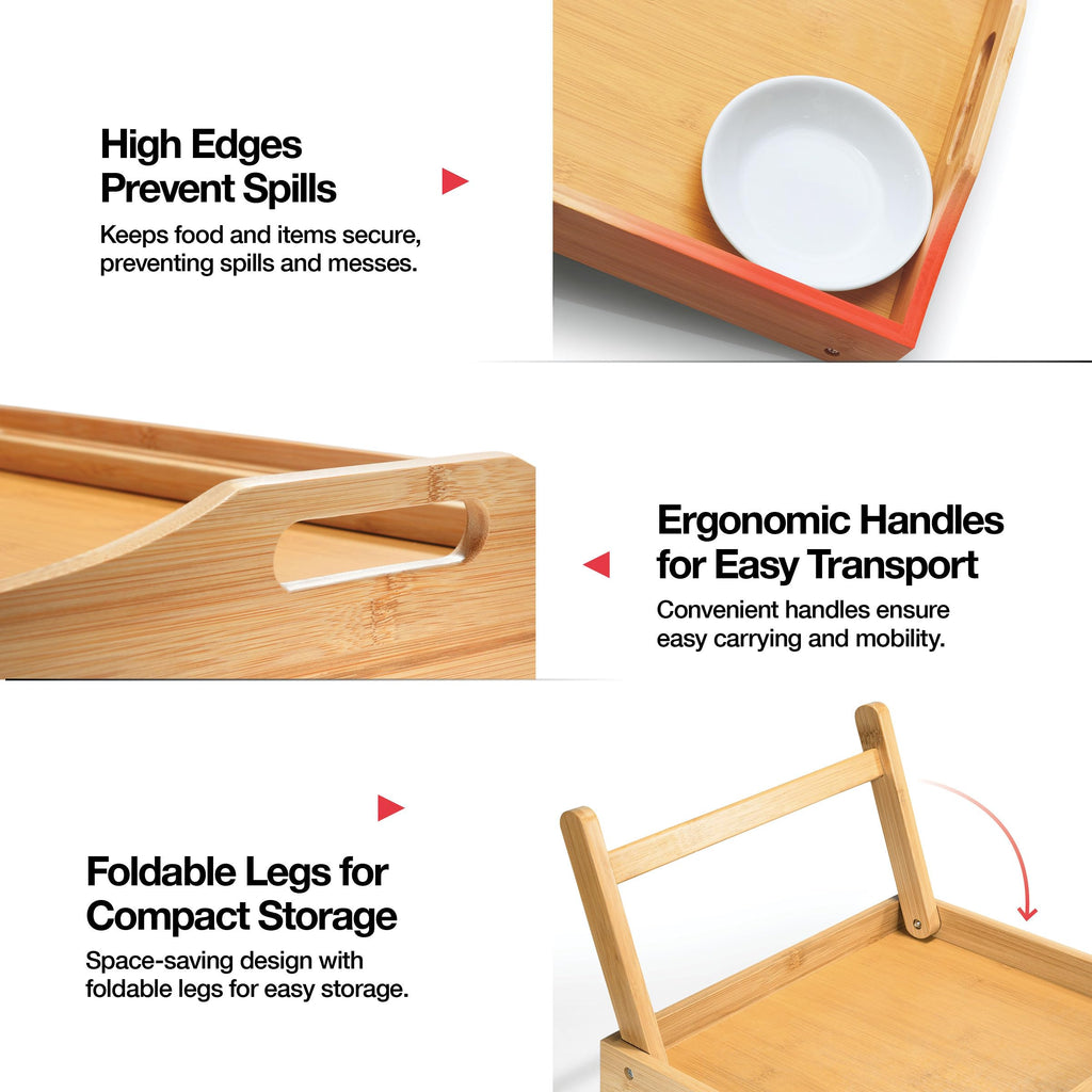 Large Bed Table Tray with Folding Legs, Laptop Holder and Handles - Breakfast Tray Bamboo Bed Tray for Eating, Sofa, Bed, Food Trays for Eating on Couch, Snacking and Working