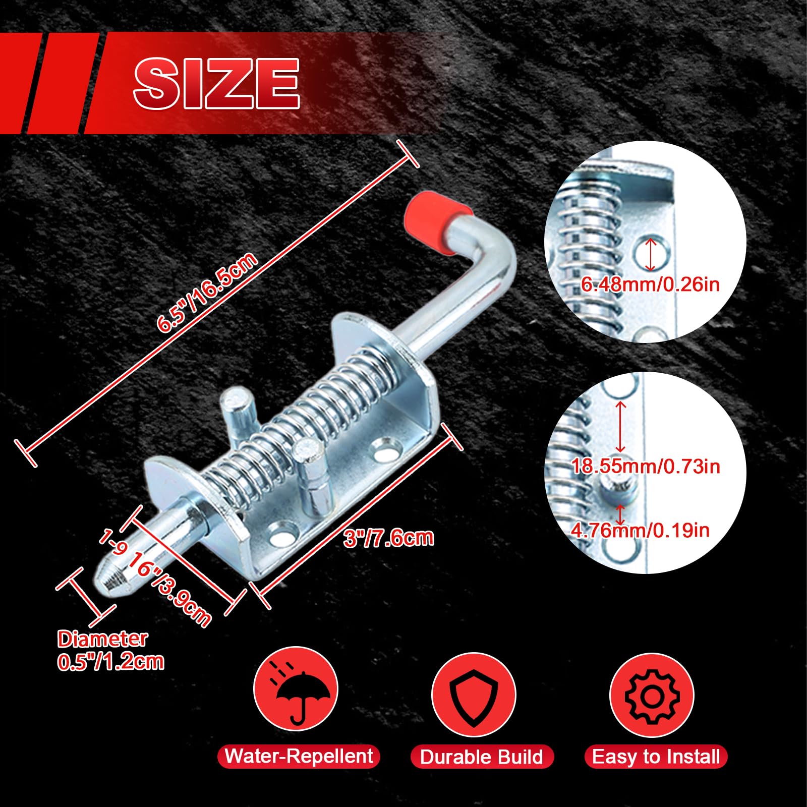 MAOPINER Metal Lock Barrel Bolt Spring Loaded Latch 6.5" Long w/Grip Heavy Duty Zinc for Ramp Door Fence RV (6)