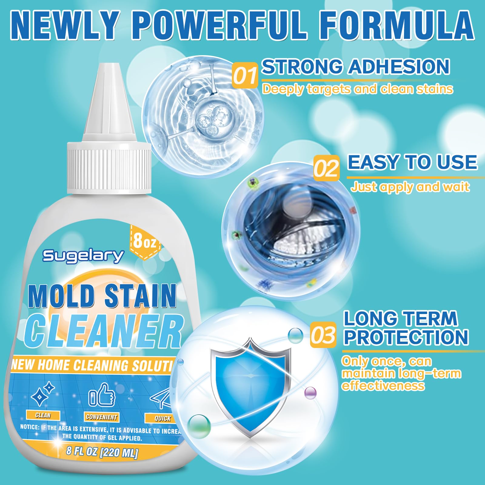 Sugelary Home Stain Remover, 8 Fl oz Home Remover Gel for Front Loader Seal, Household Cleaner Gel for Bathroom Grout, Sink, Shower, Caulk, Washing Machine Cleaning Solution
