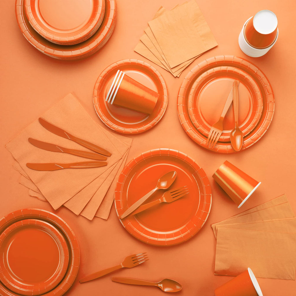 Paper Dinner Plates Orange, 8 1/2 Inches Paper Plates Disposable, Strong and Sturdy Disposable Plates for Party, Dinner, Holiday, Picnic, or Travel Party Plates, Pack of 50 - by Enday