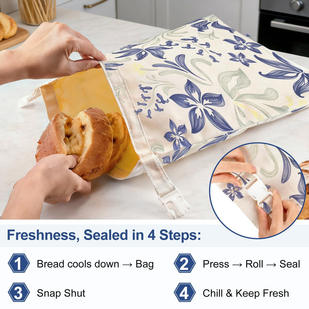 Yoikun Beeswax Bread Bags, 2 Pack Reusable Bread Bag Large – Natural Linen Cotton Food Storage Covers for Sourdough & Homemade Bread, Freezer Safe, Easy to Clean, Eco-Friendly Freshness Keeper