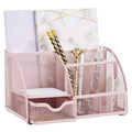 Annova Mesh Desk Organizer Office with 7 Compartments + Drawer/Desk Tidy Candy/Pen Holder/Multifunctional Organizer (Light Pink)