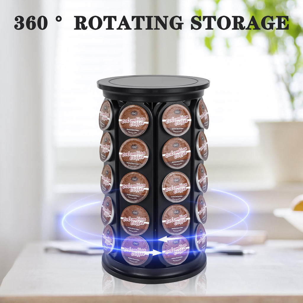 JMBTLUS Coffee Pod Holder, Holds 40 K Cup Coffee Capsules, Large Capacity Round Organizer with 360-Degree Rotation, Black