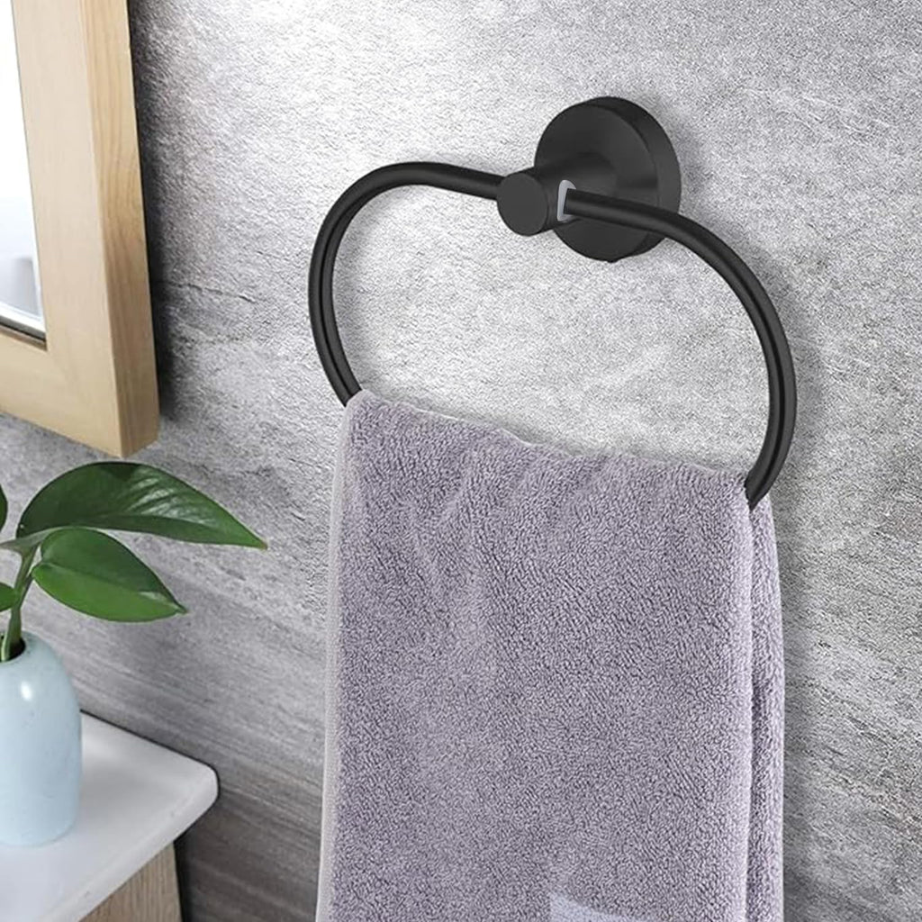 7-Piece Bathroom Accessories Set, Black Towel Rack Towel Holder Towel Bar, Towel Racks for Bathroom SUS304 Stainless Steel, Towel Holder Towel Rack Wall Mounted, Black