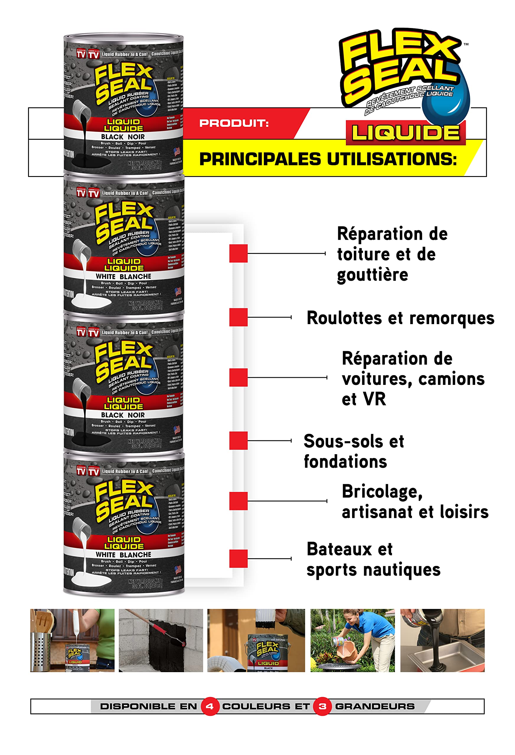 Flex Seal Liquid - Waterproof Rubber Seal, Patch Leaks, Repair Multi-Surface Indoor & Outdoor; Thick Coating Great for Roofs, Cracks, Gutters, Concrete, Basements, Foundations, Black, 16 oz (473 mL)