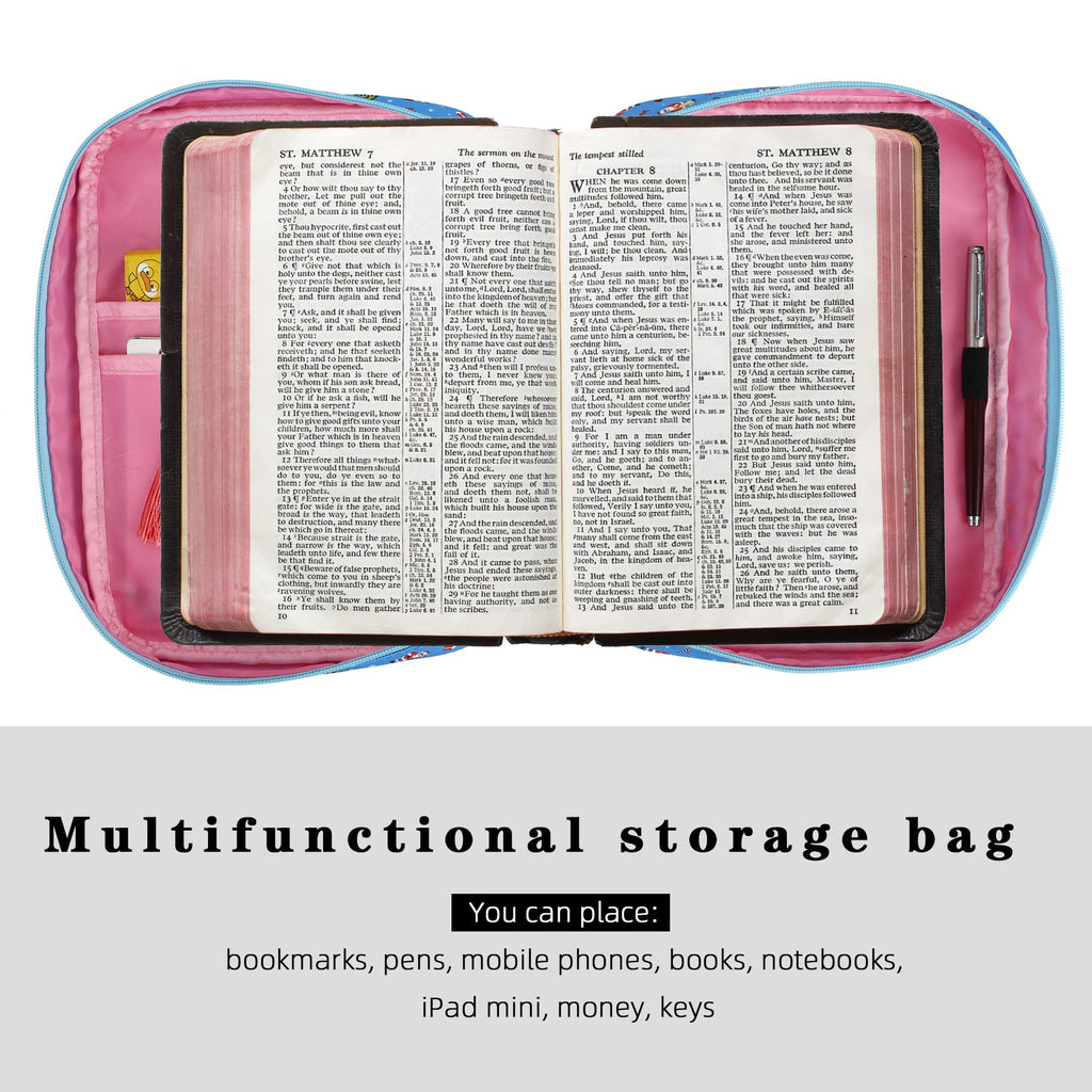 Gientten Bible Cover for Women with Flowers Printing, Bible Books Carrying Case with Durable Handle, Quilted Case for Girls Bible Study Supplies Accessories