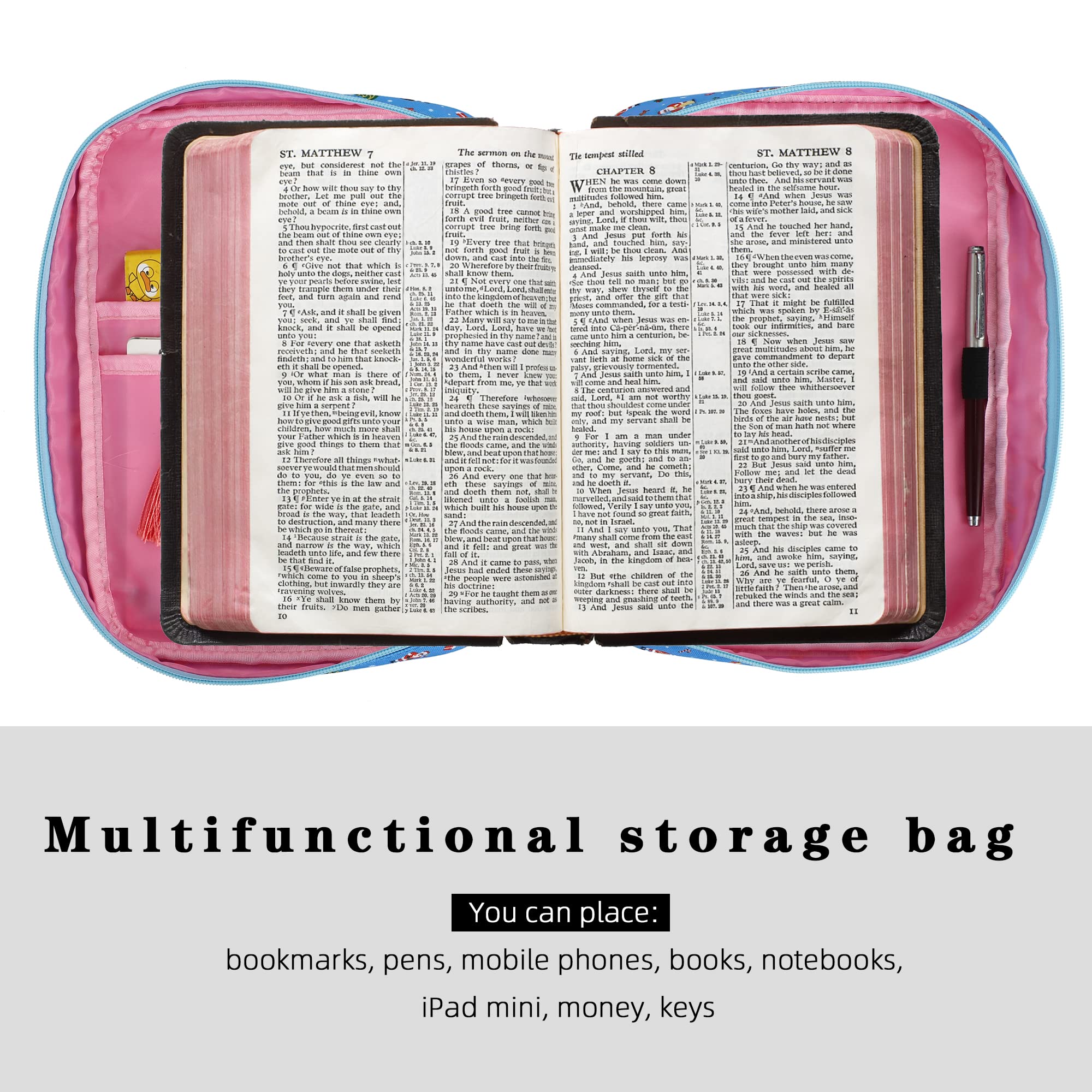 Gientten Bible Cover for Women with Flowers Printing, Bible Books Carrying Case with Durable Handle, Quilted Case for Girls Bible Study Supplies Accessories