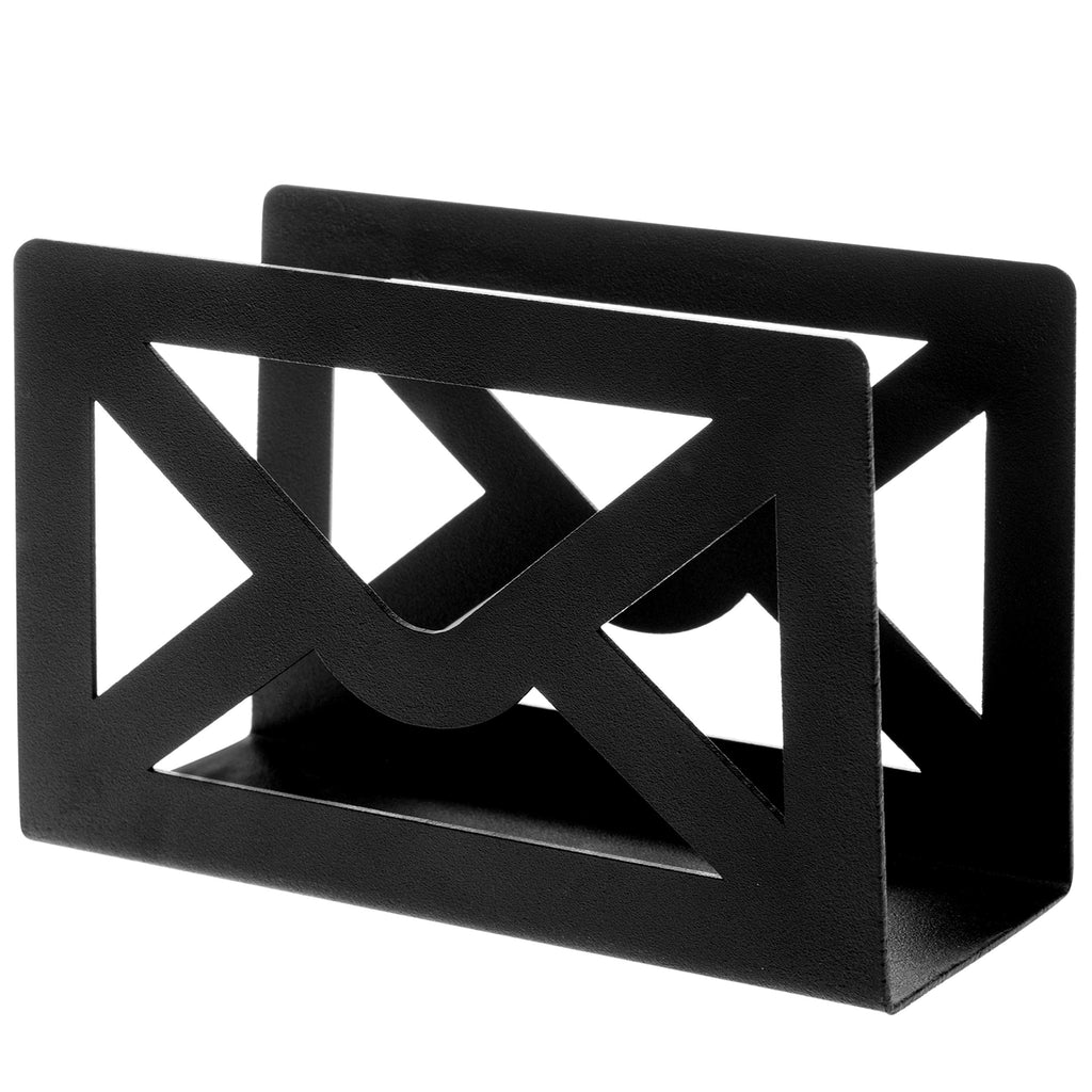 MyGift Modern Cutout Envelope-Design Black Metal Desktop Letter Holder