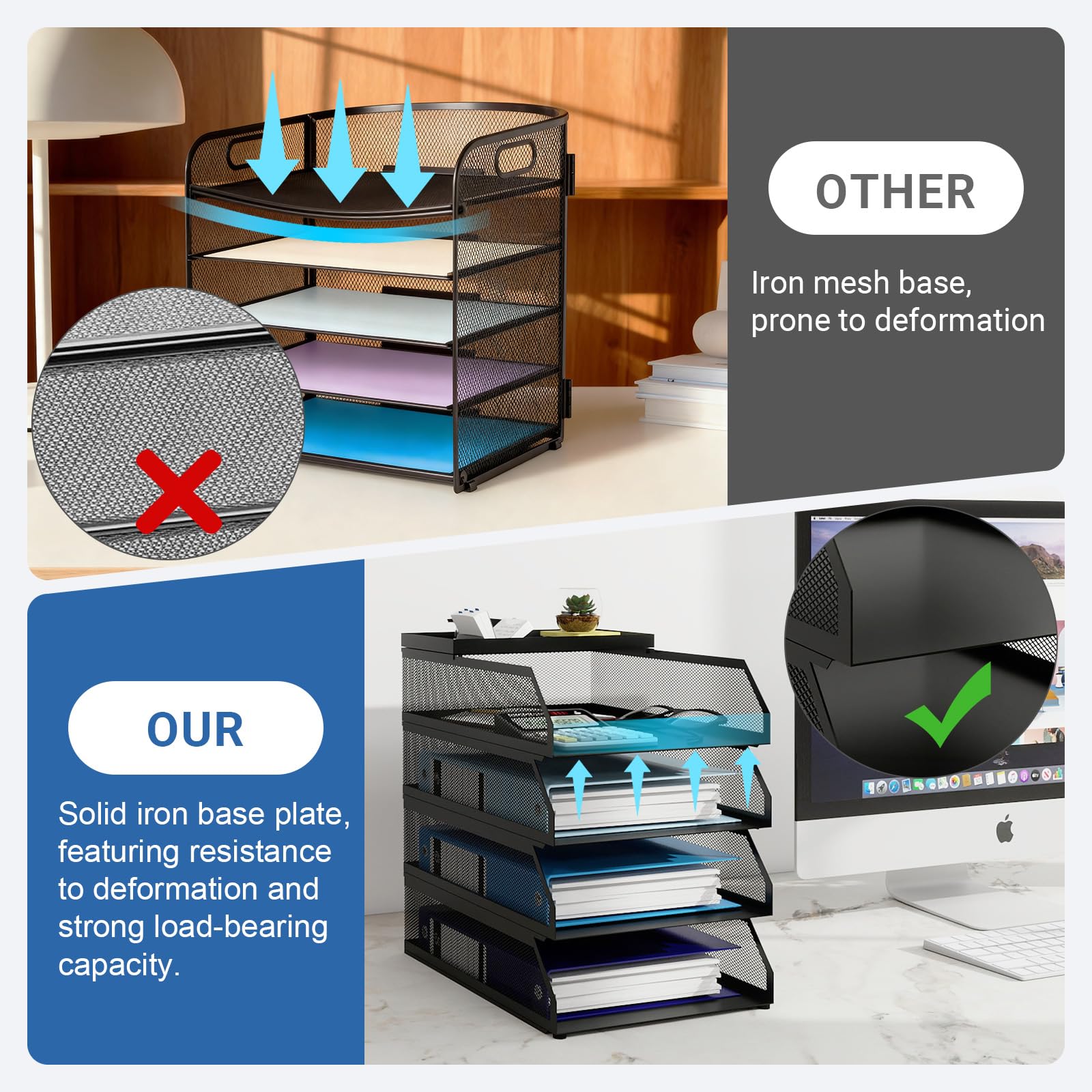 Natwind 4-Tier Stackable Paper Tray, Metal Mesh Desktop Organizer, Paper Sorter, Letter Trays,File Document Storage Rack for for Home, Office, School (Black)