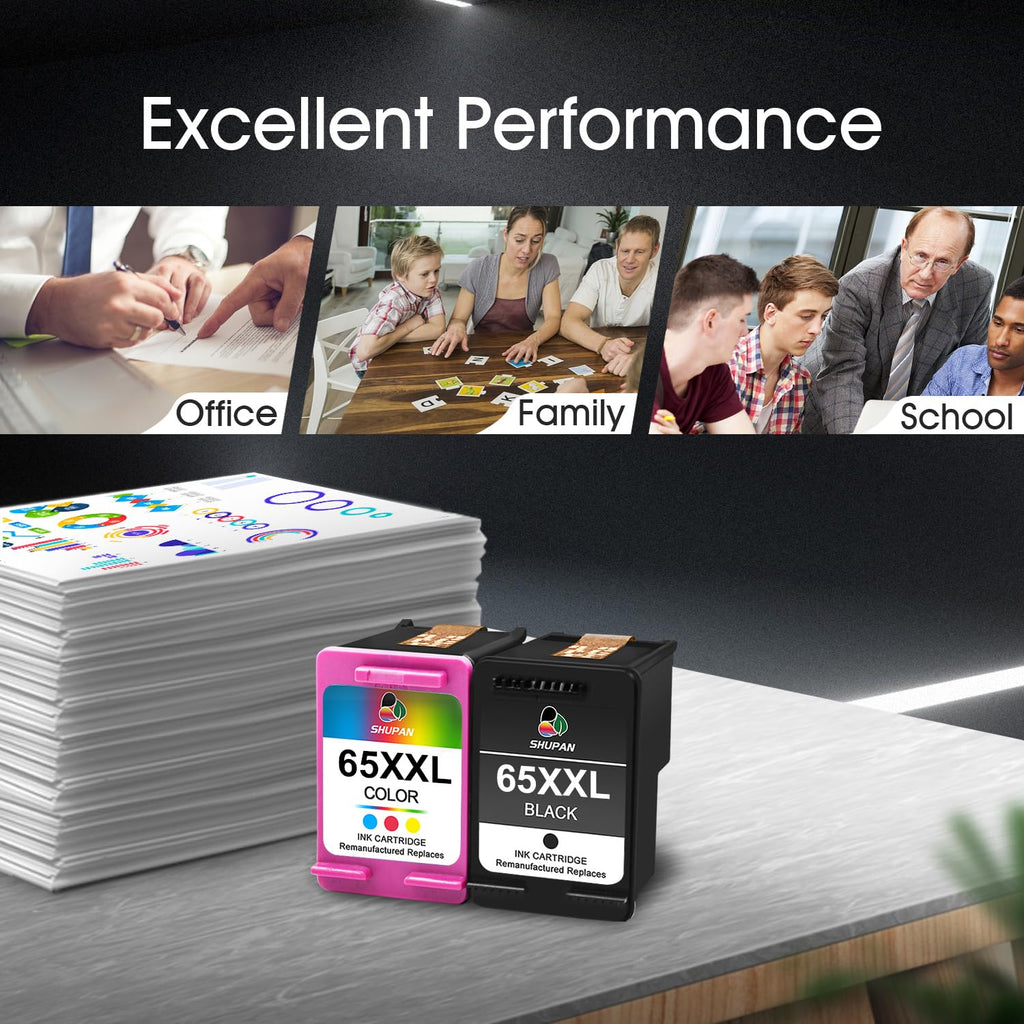 65XXL Ink Cartridges Black and Color Combo Pack High Yield Compatible with HP Ink 65XXL 65XL Work with Envy 5055 5000 5052 5070 5014 DeskJet 3755 2600 3752 2652 2622 Printer(1 Black, 1 Tri-Color)