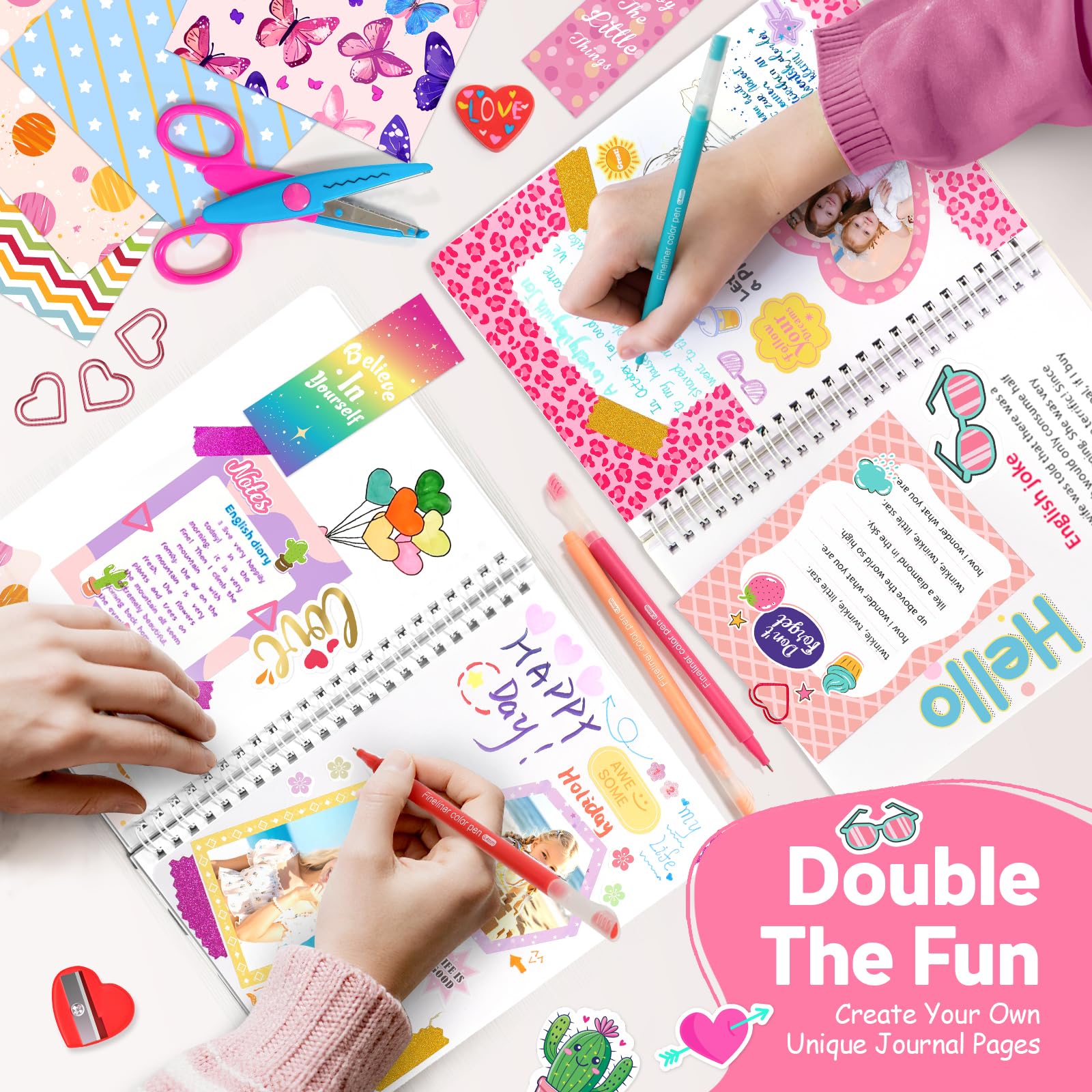 Axirata 2-Pack DIY Journal Kit for Girls, Journal Set for Tween & Teen Girls 6-8-14 Year Old, Art & Crafts Stationery Kit, Scrapbook & Diary Supplies Toy Set Birthday Christmas Ideal Gift for Girls