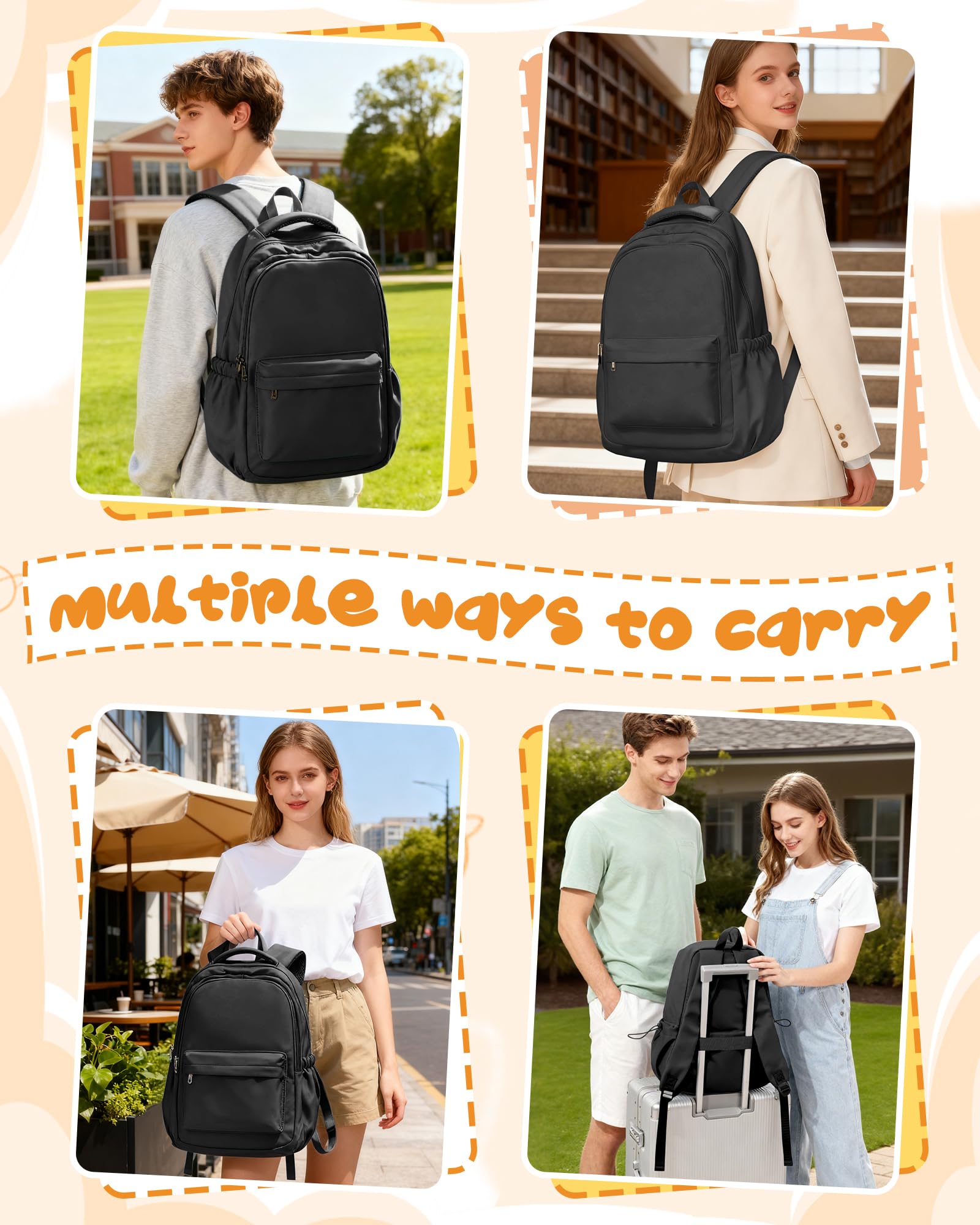 School Backpack for Women Men College High School Bag for Boys Girls Casual Daypack Laptop Backpack Waterproof Bookbag Black