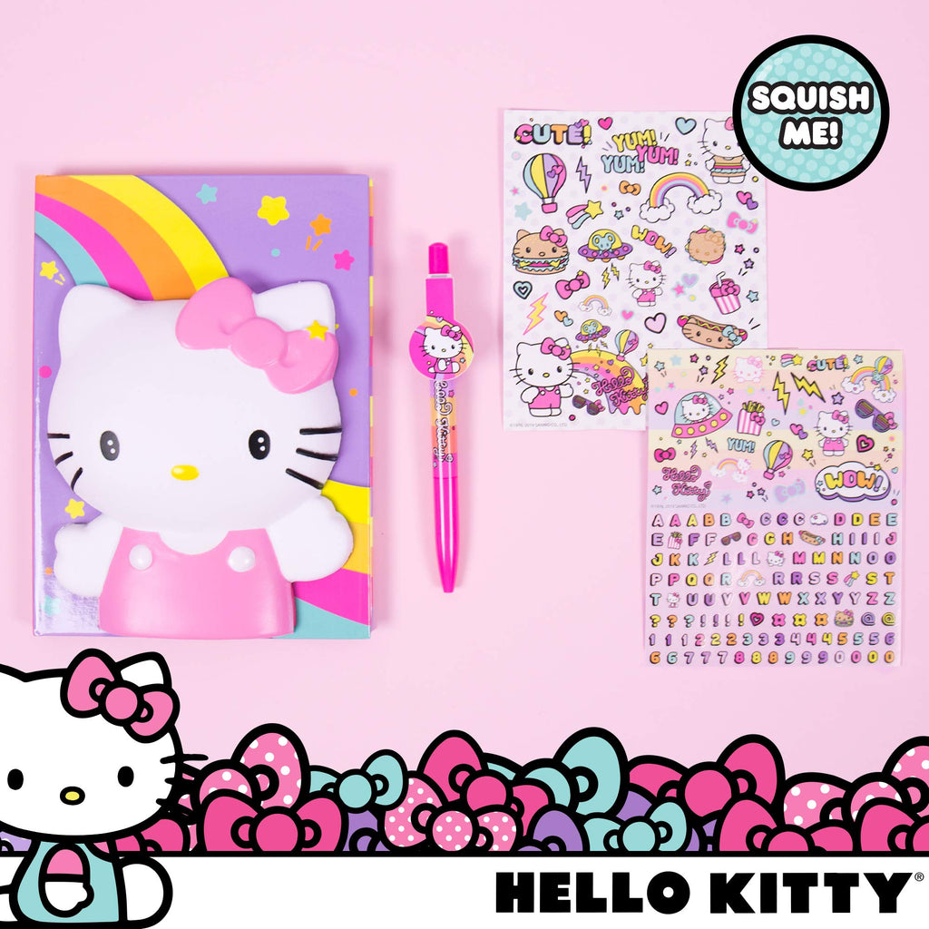 Hello Kitty Squishy Diary, 60 Page Hello Kitty Journal with Kawaii Stickers and Hello Kitty Pen, Sanrio Accessories, Cute School Supplies, Sanrio Stationery, Hello Kitty Merch, Kawaii School Supplies