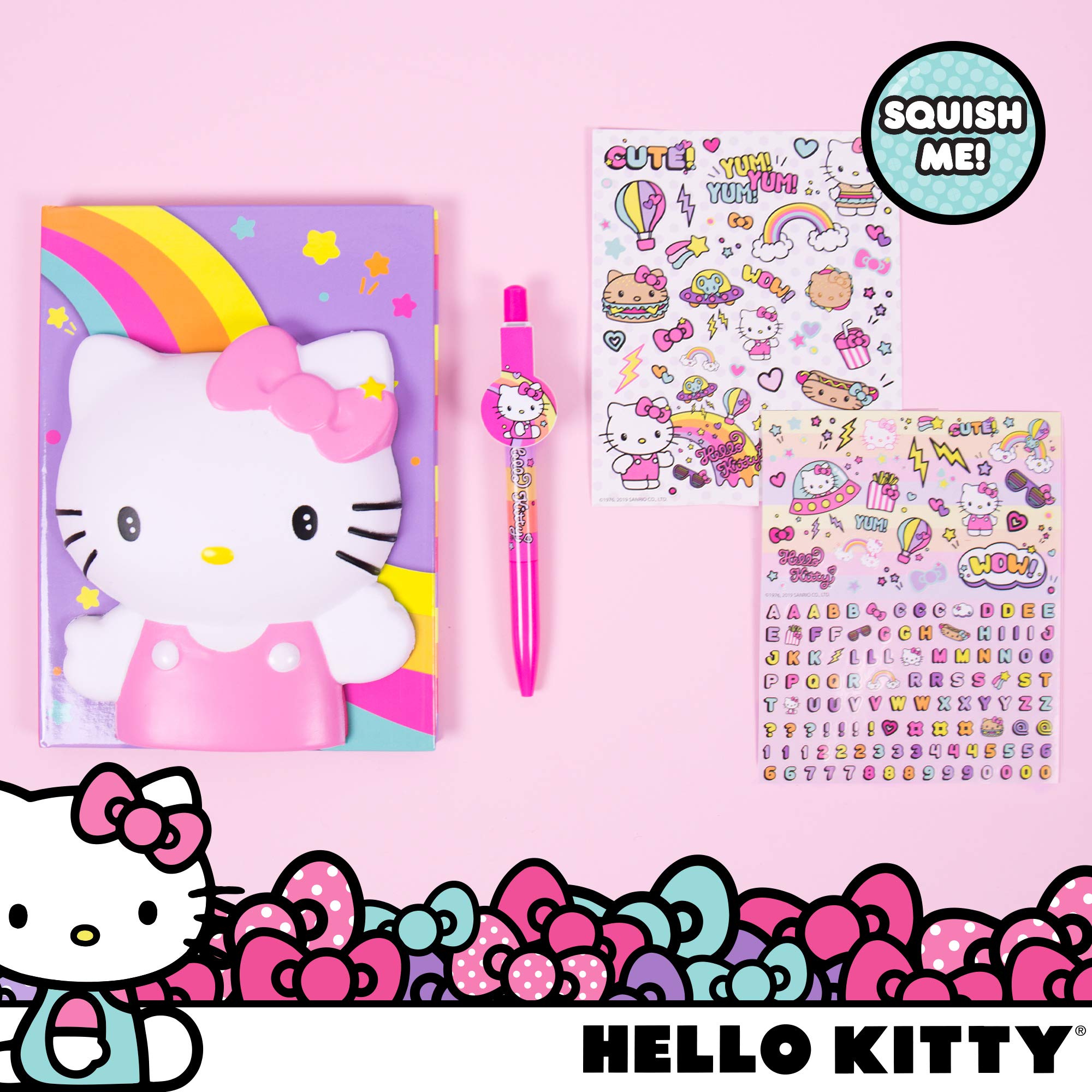 Hello Kitty Squishy Diary, 60 Page Hello Kitty Journal with Kawaii Stickers and Hello Kitty Pen, Sanrio Accessories, Cute School Supplies, Sanrio Stationery, Hello Kitty Merch, Kawaii School Supplies