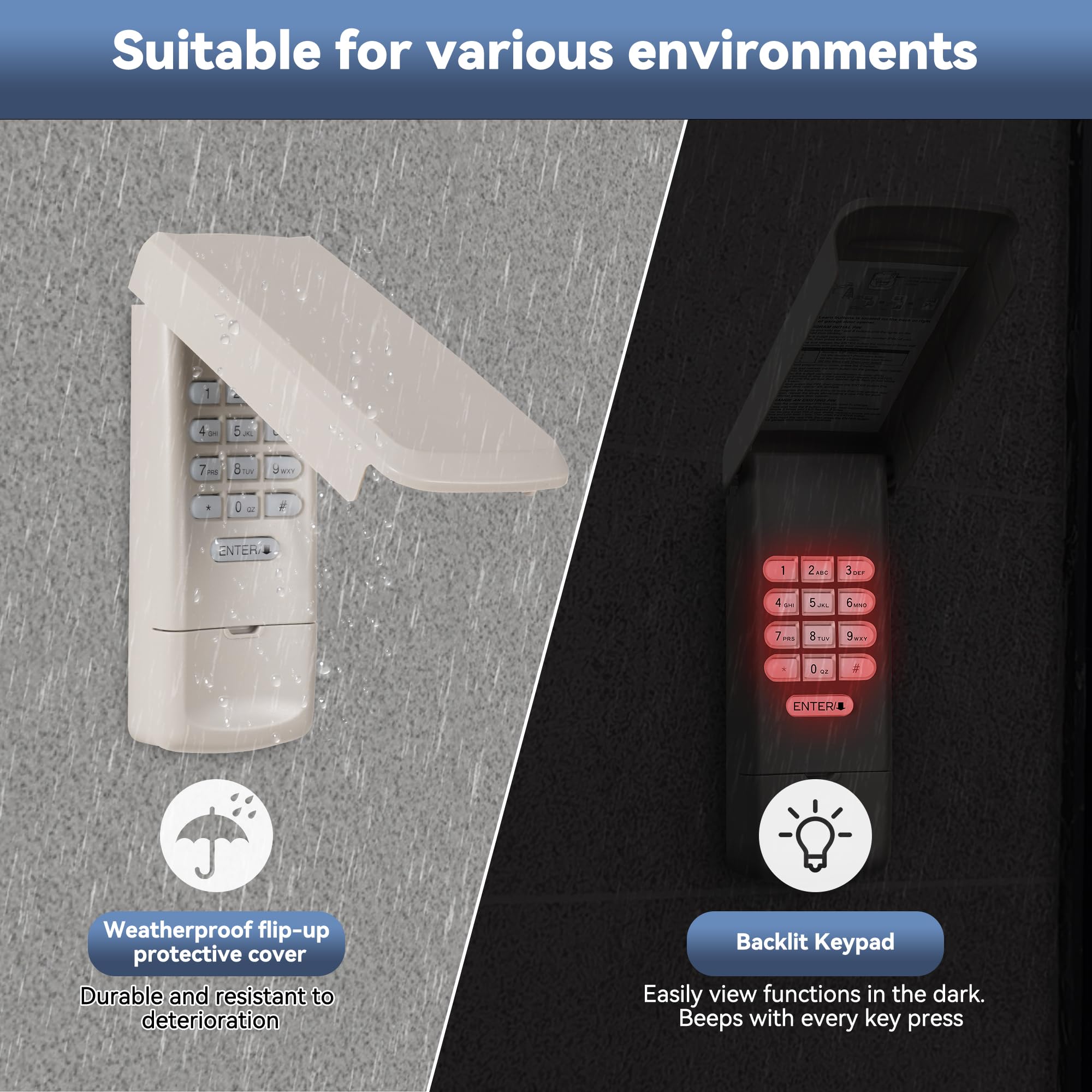 877MAX Universal Wireless Keyless Keypad for Chamberlain/Liftmaster/Craftsman Garage Door Openers - Compatible with Yellow/Purple/Red/Orange/Green Learn Buttons (315/390 MHz)